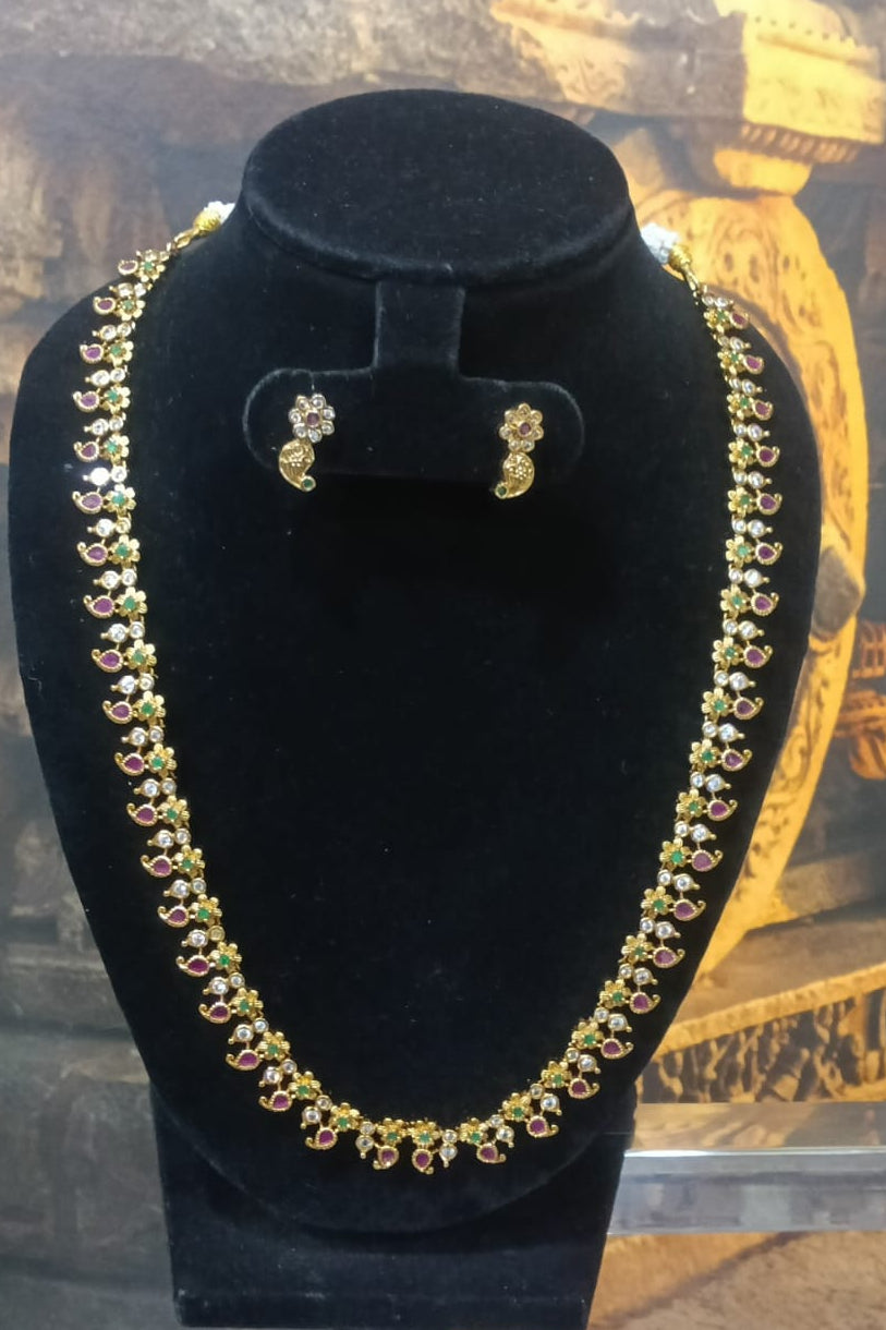 Long zercon necklace set with multicolor stones