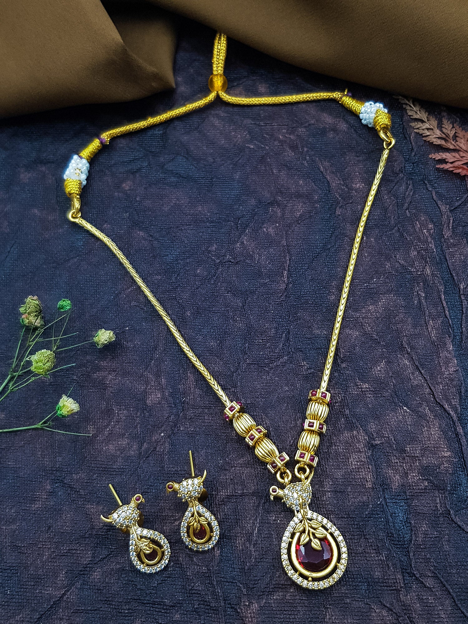 Gold plated cz multicolor short necklace set