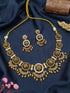 Premium Copper base antique gold plated Gold look alike temple jewelry with ruby necklace set (Copy)