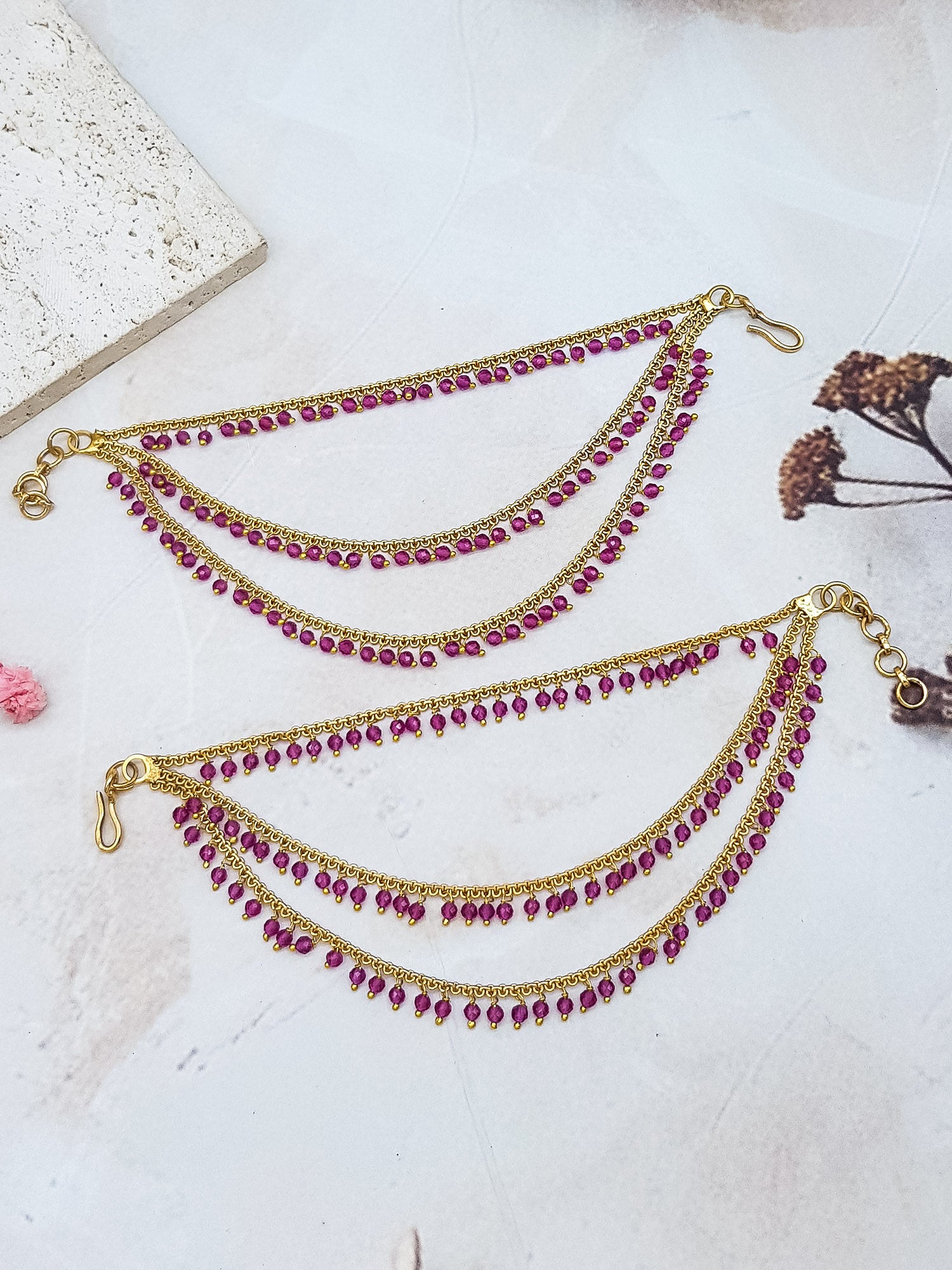 3/2 layer Matil with CZ/Ad red green beads /Pearls