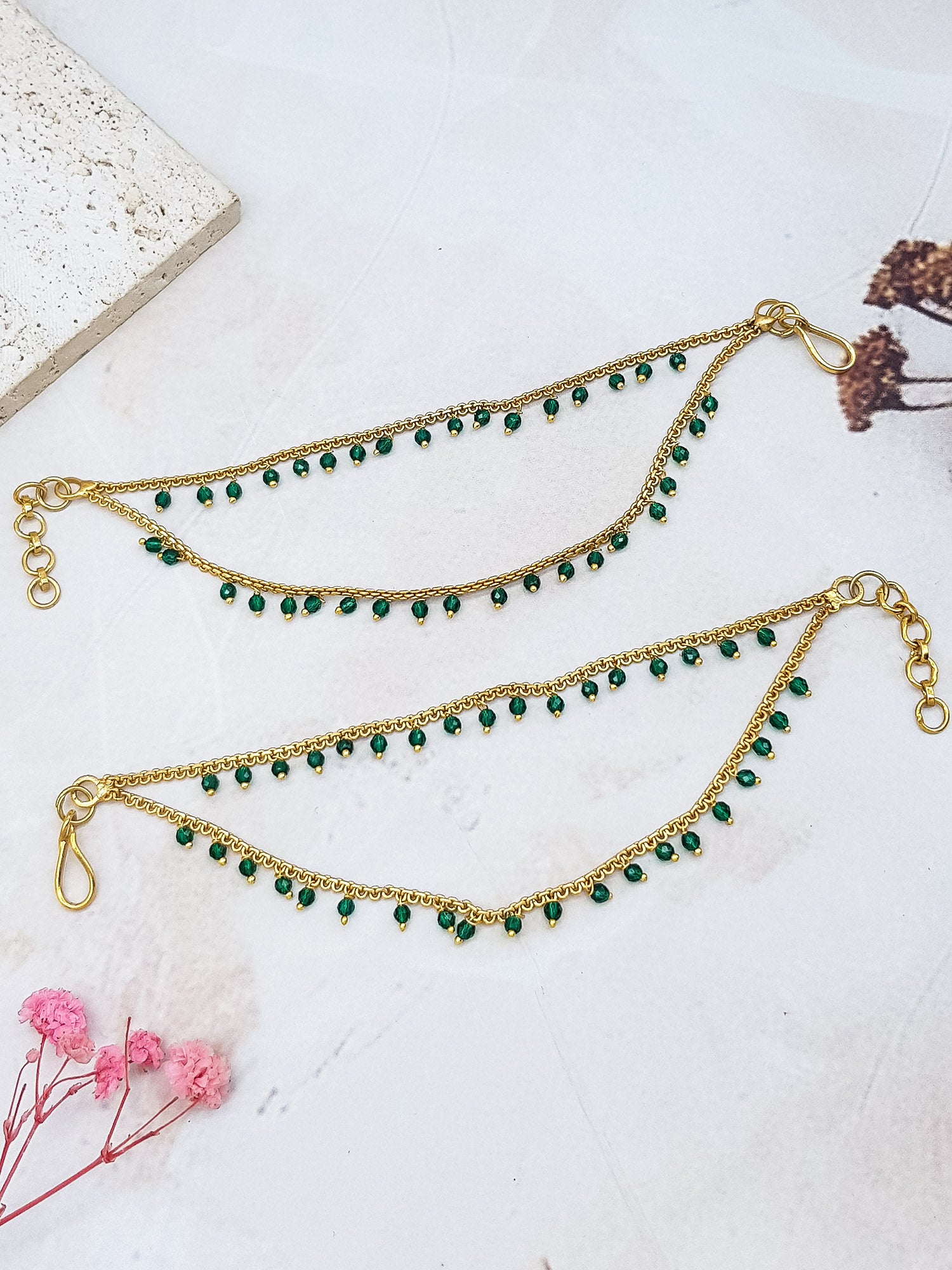 3/2 layer Matil with CZ/Ad red green beads /Pearls