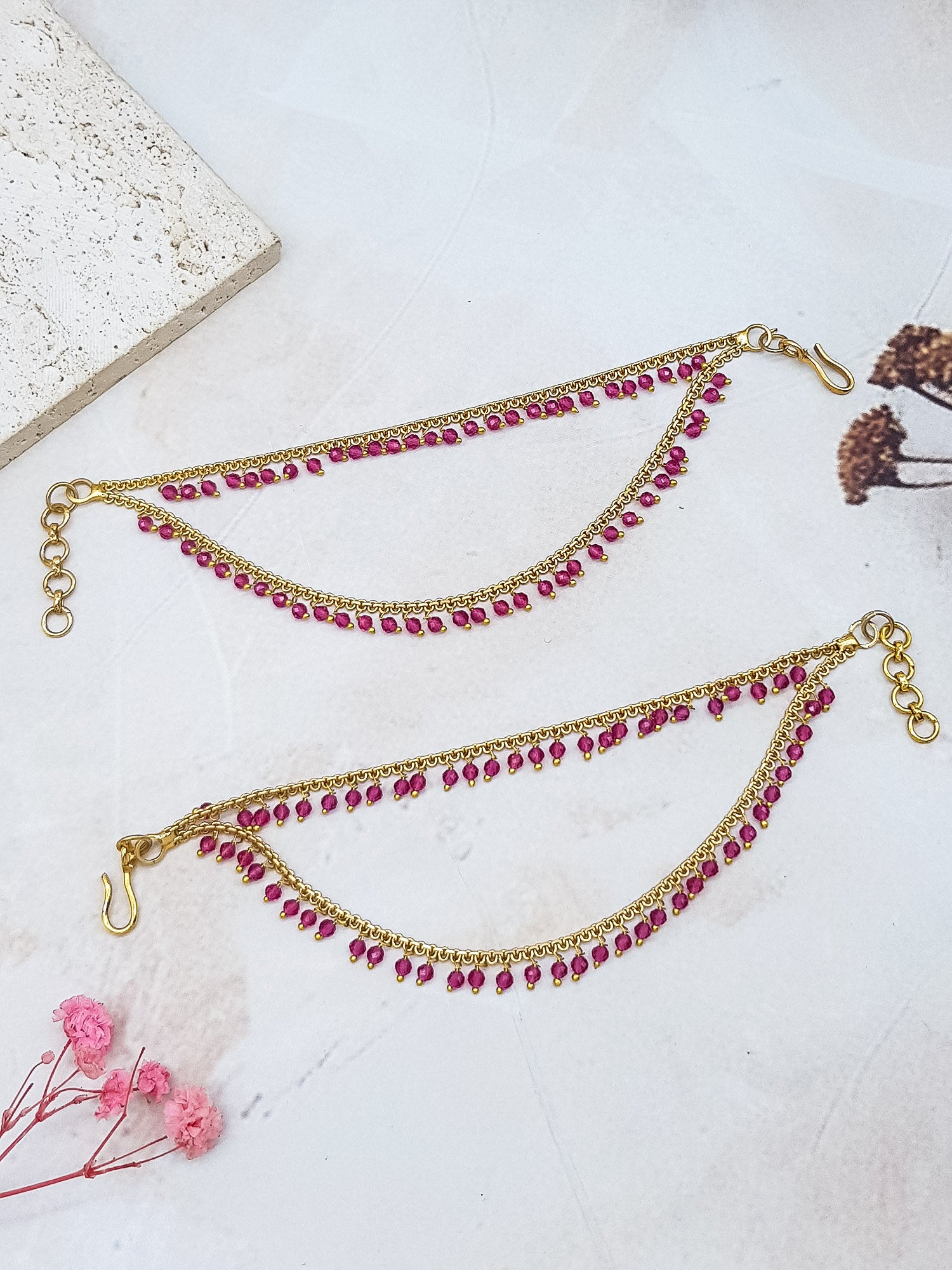 3/2 layer Matil with CZ/Ad red green beads /Pearls