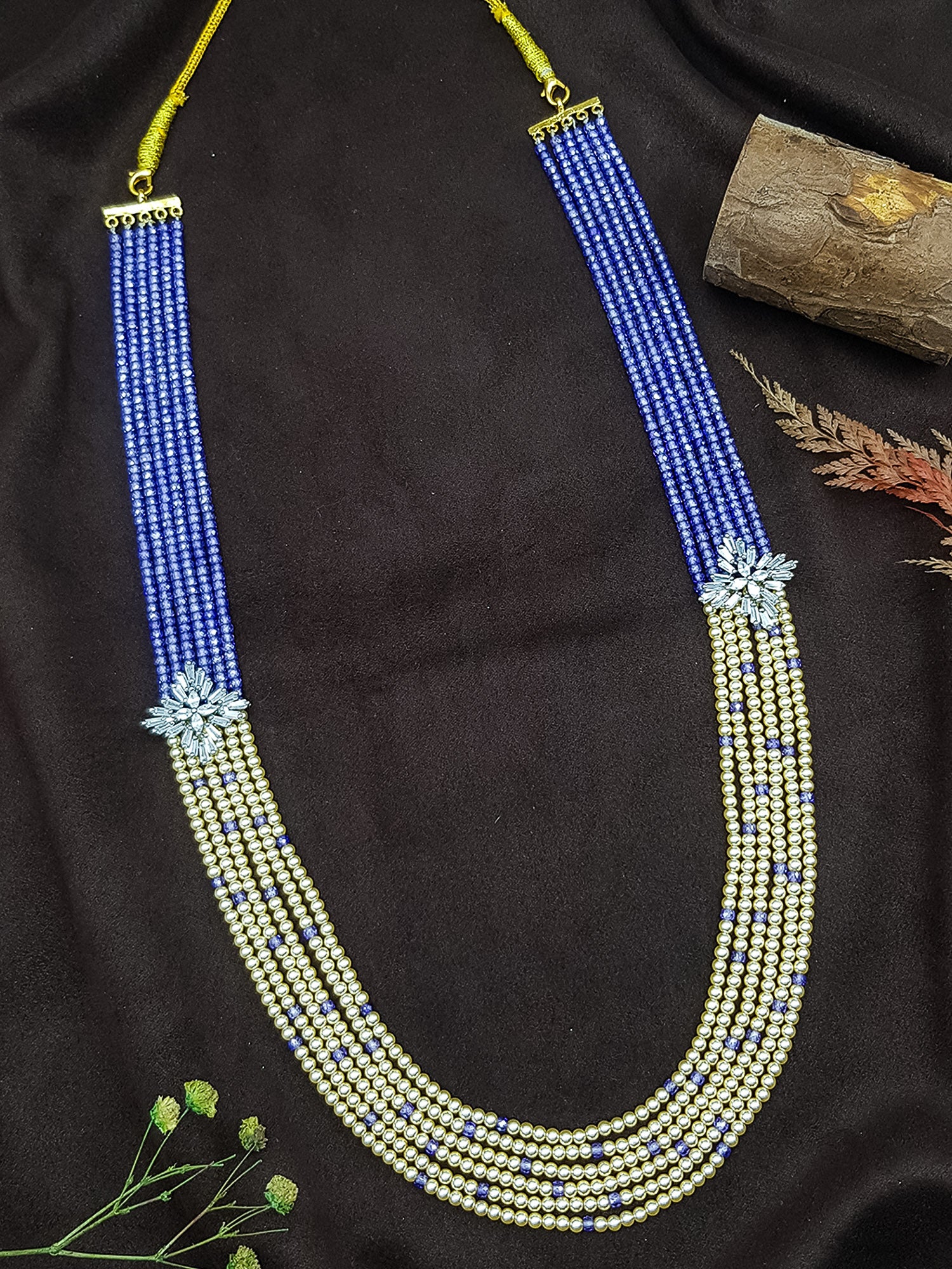 24 inches Long 5 lines Real Pearl with Purple Crystal/Mani Necklace set Multilayer with Drop Cut CZ side Brooch