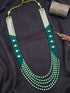 26 inches Long 5 lines Real Pearl with Dark green Crystal/Mani Necklace set Multilayer with Star CZ side Brooch