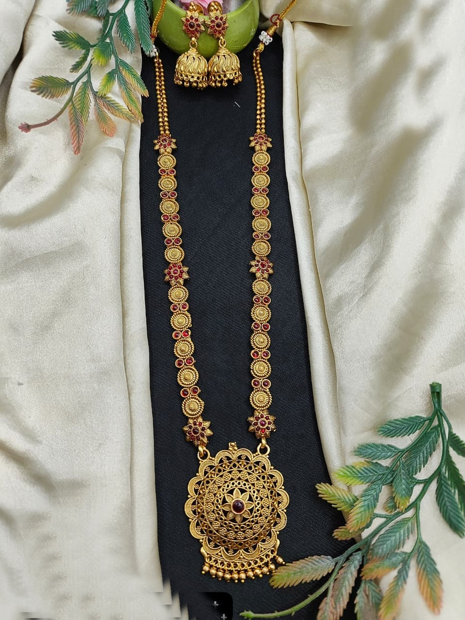 Gold Plated Antique finish Long necklace 24 inches with earring