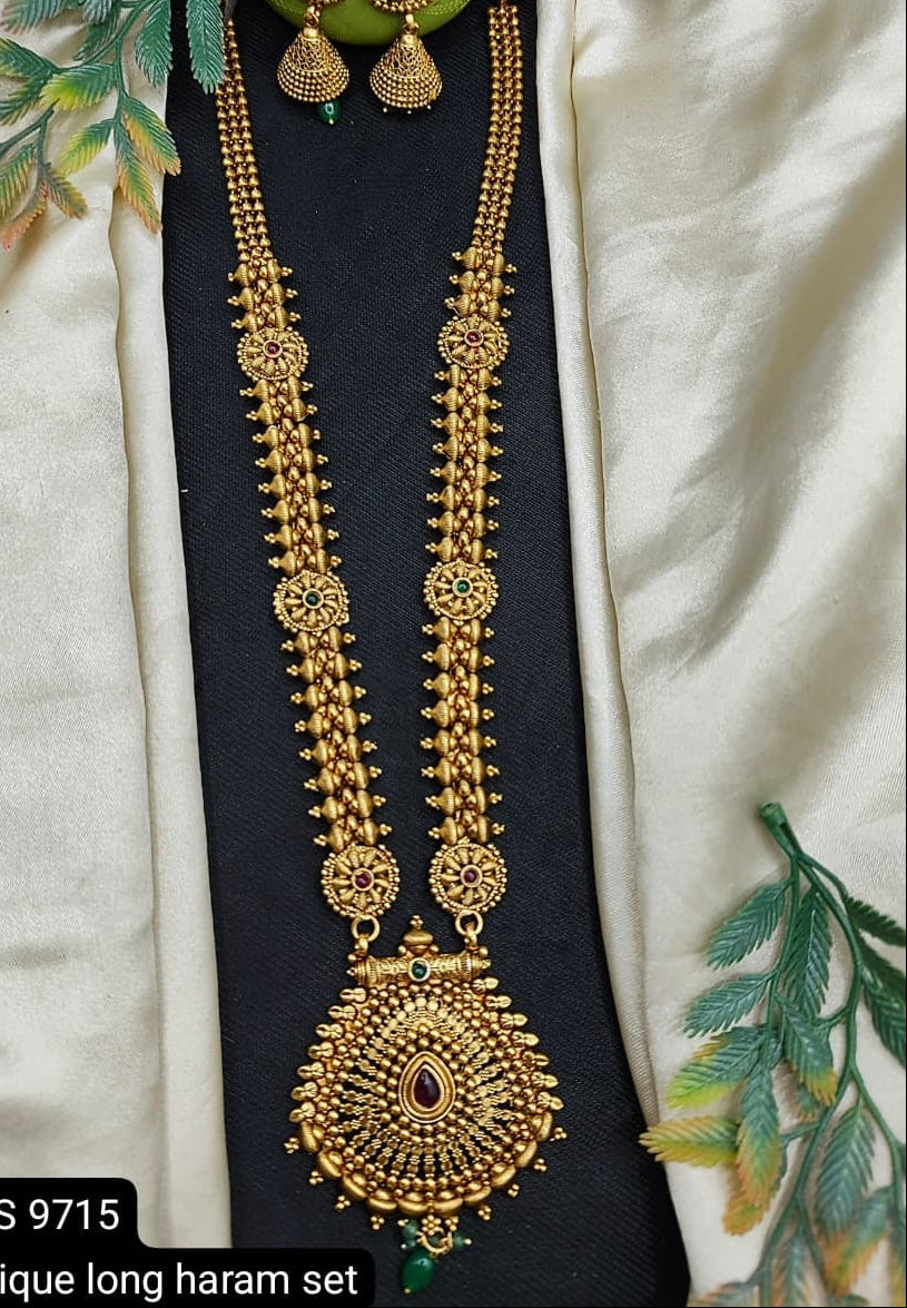 Gold Plated Antique finish Long necklace 24 inches with earring