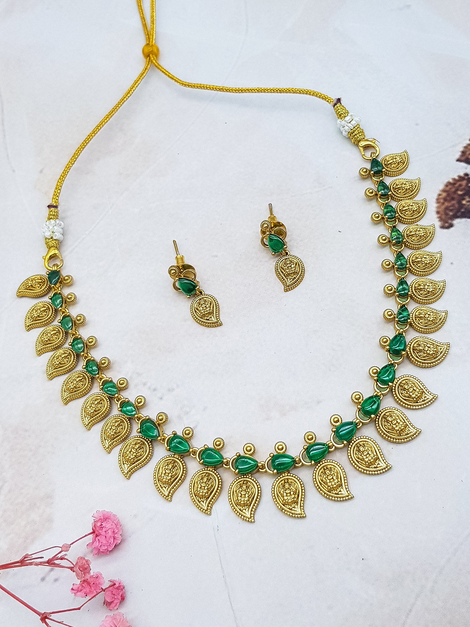 Premium Long antique Real kempu multicolor stones Necklace Set