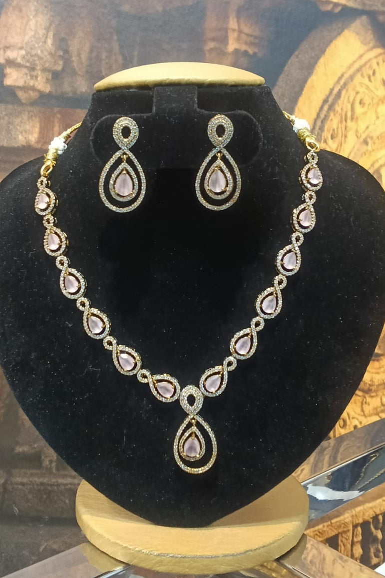 Gold Plated White /Mint green/Mint pink CZ Necklace Set