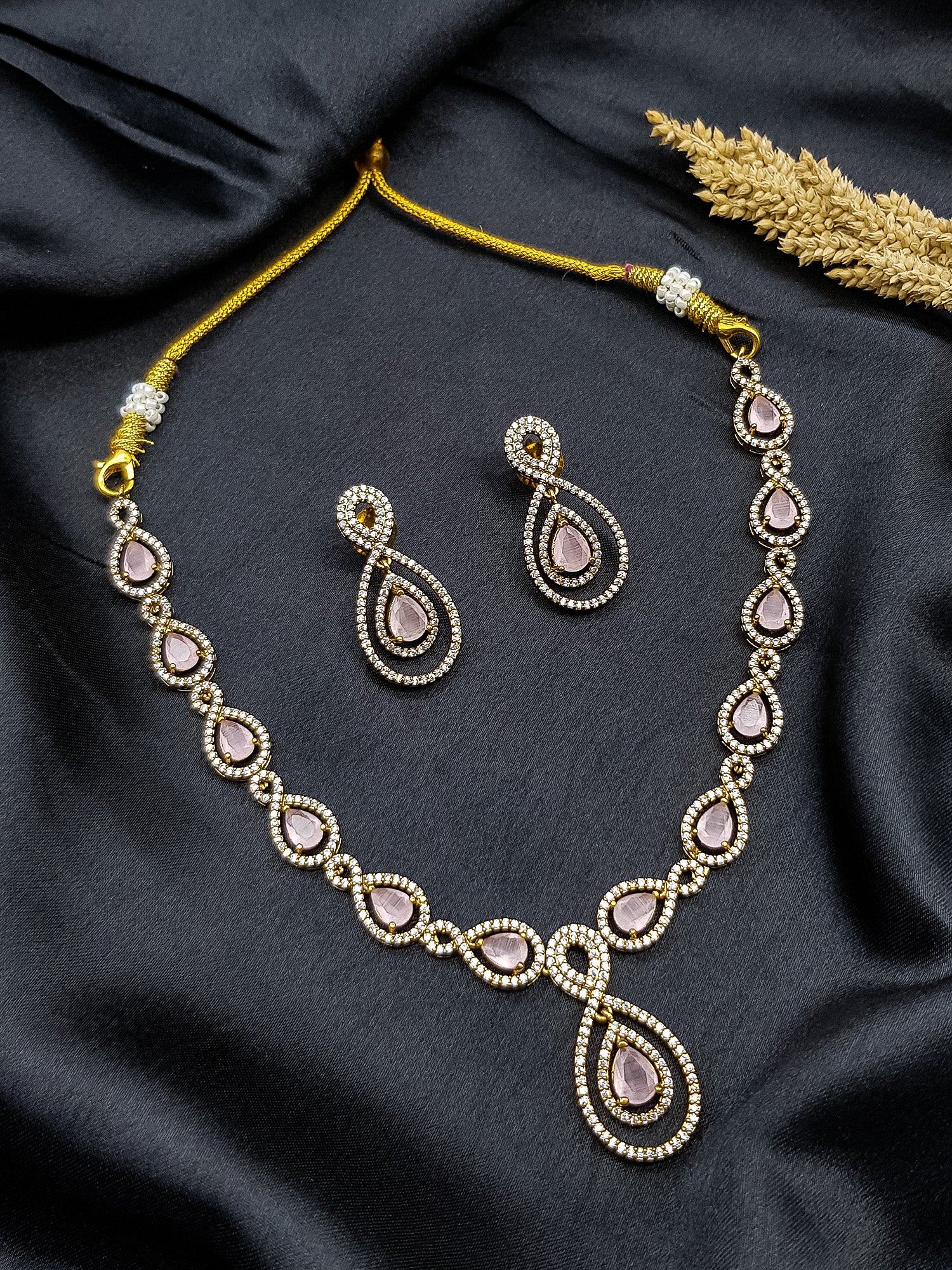 Gold Plated White /Mint green/Mint pink CZ short Necklace Set