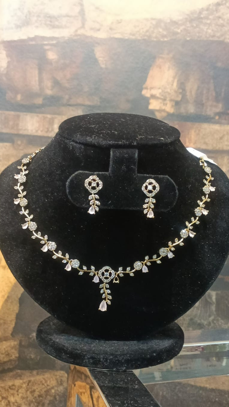 Gold Plated White and Mint green/green CZ Necklace Set
