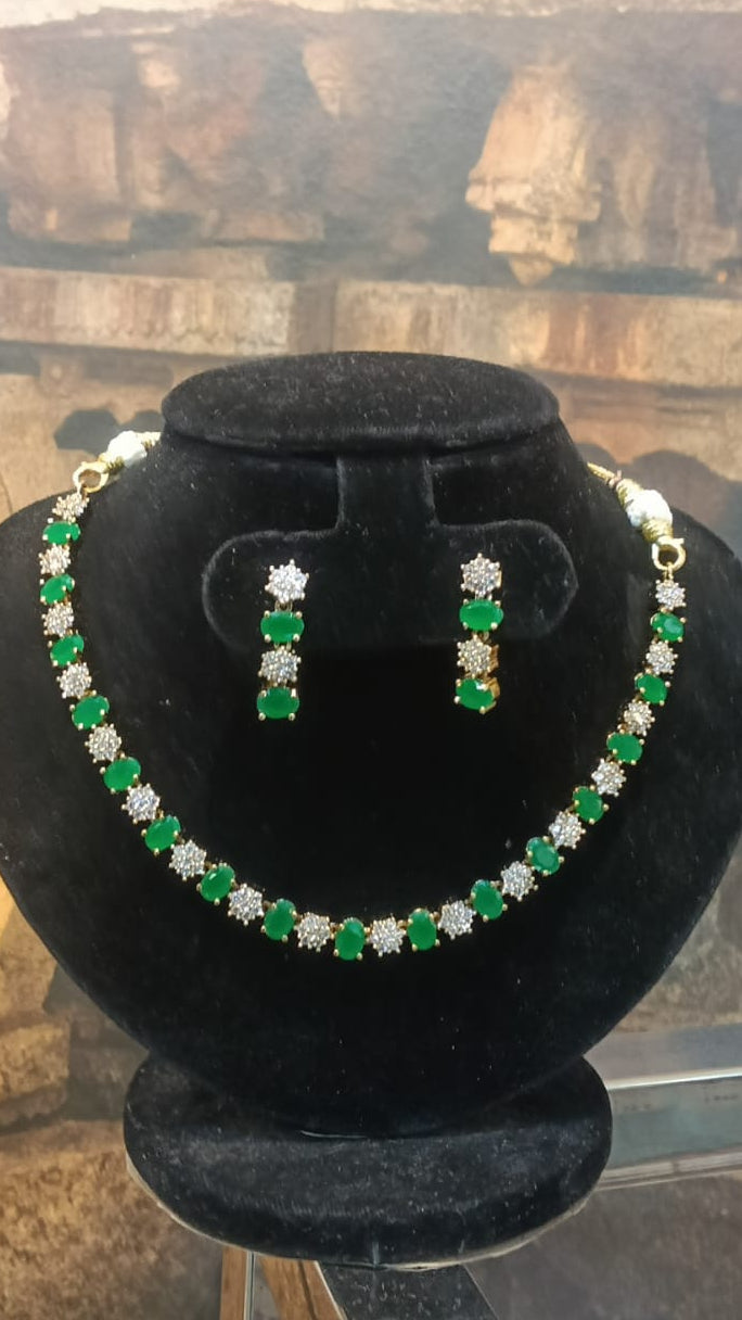 Gold Plated White and Mint green/green CZ Necklace Set