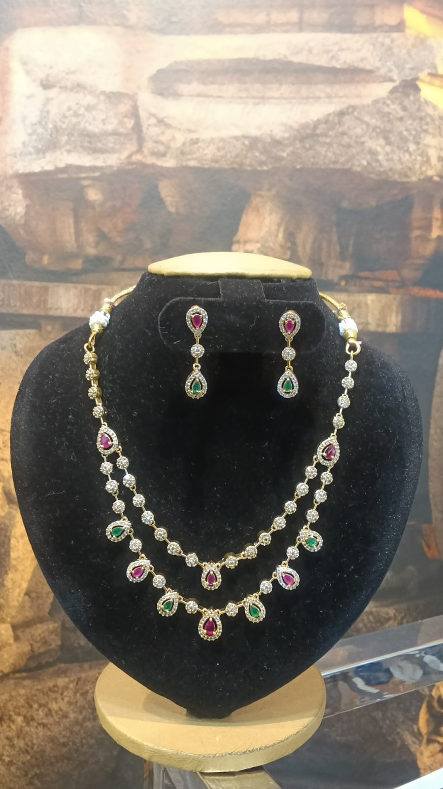 Gold Plated Premium CZ Necklace Set with Mint green /Multicolor layer necklace Stones