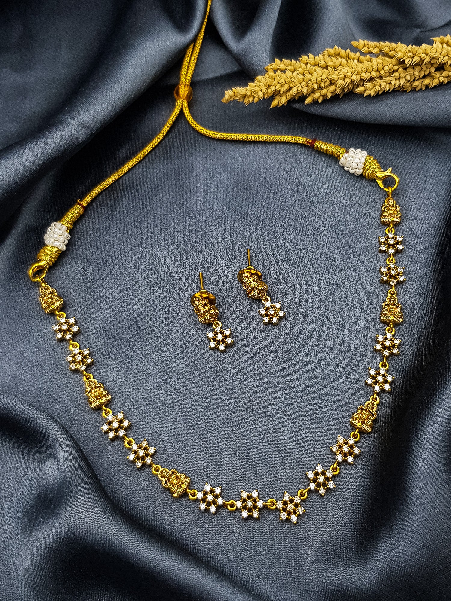 Gold Plated laxmi CZ Necklace Set