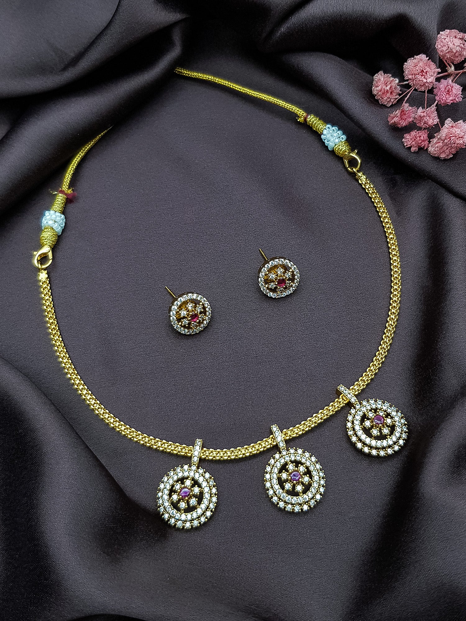 Premium Gold White CZ Short necklace set