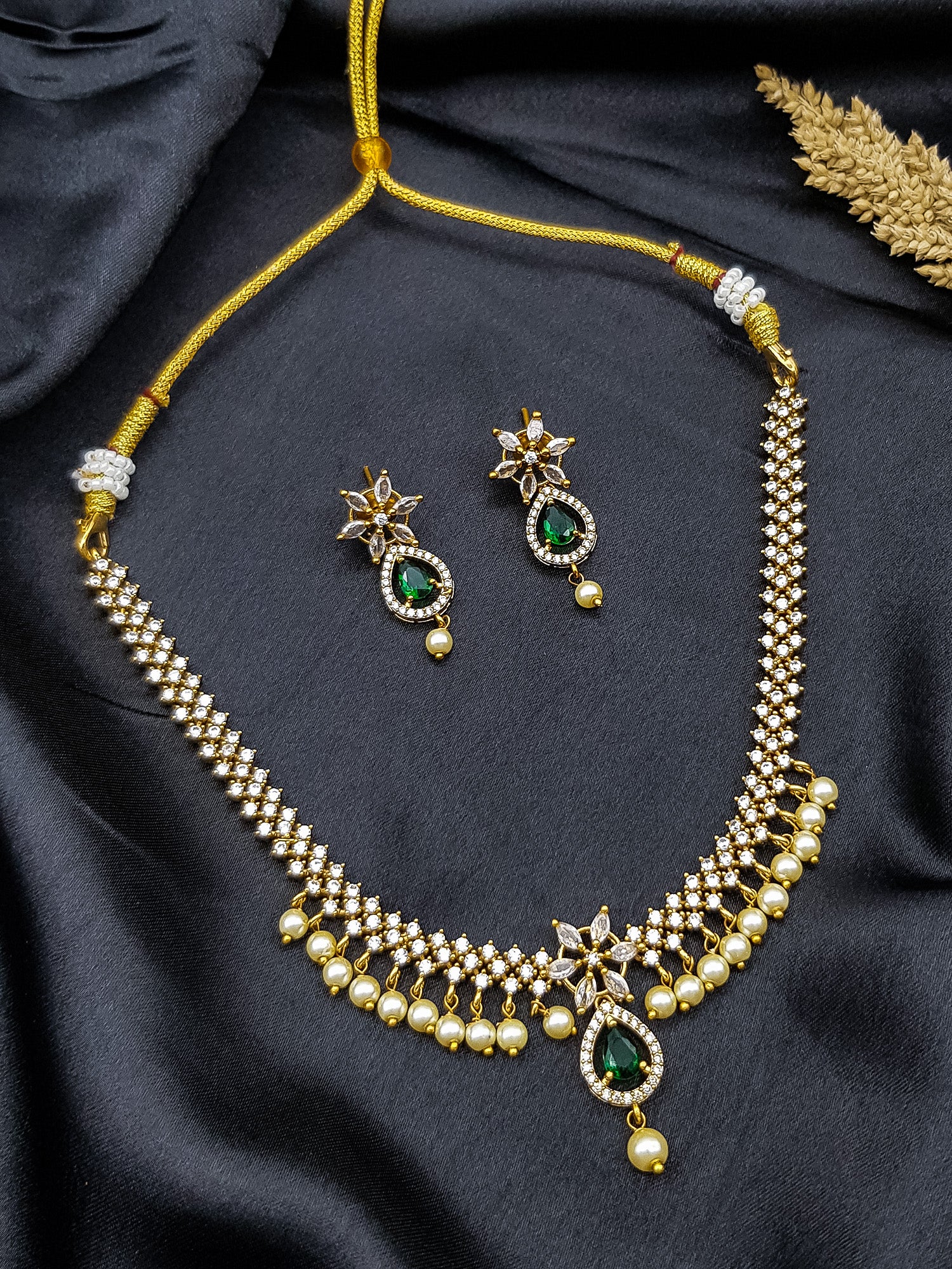 Gold Plated Short CZ Necklace Set
