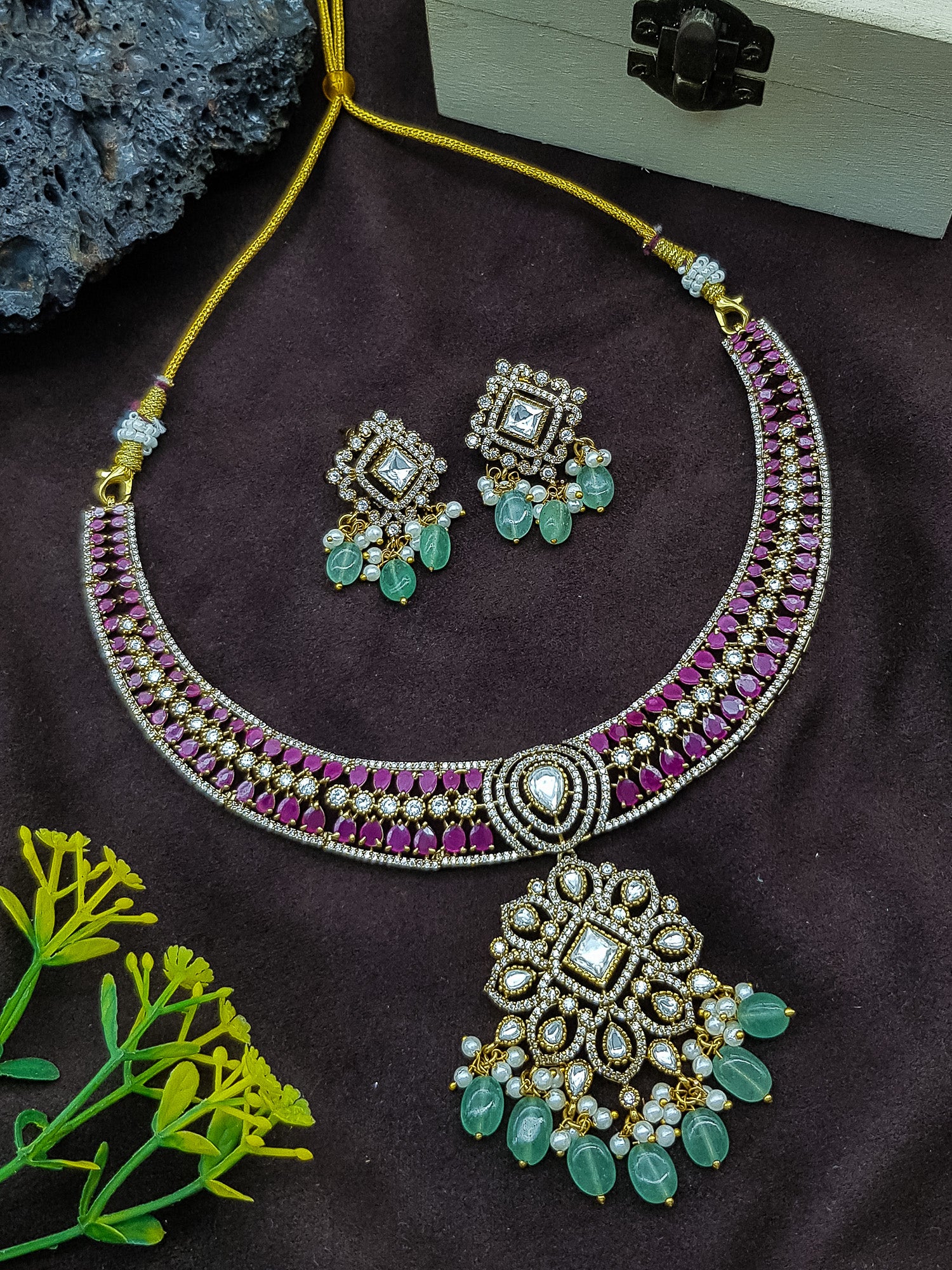 Latest design elegant Short necklace set in pure ruby