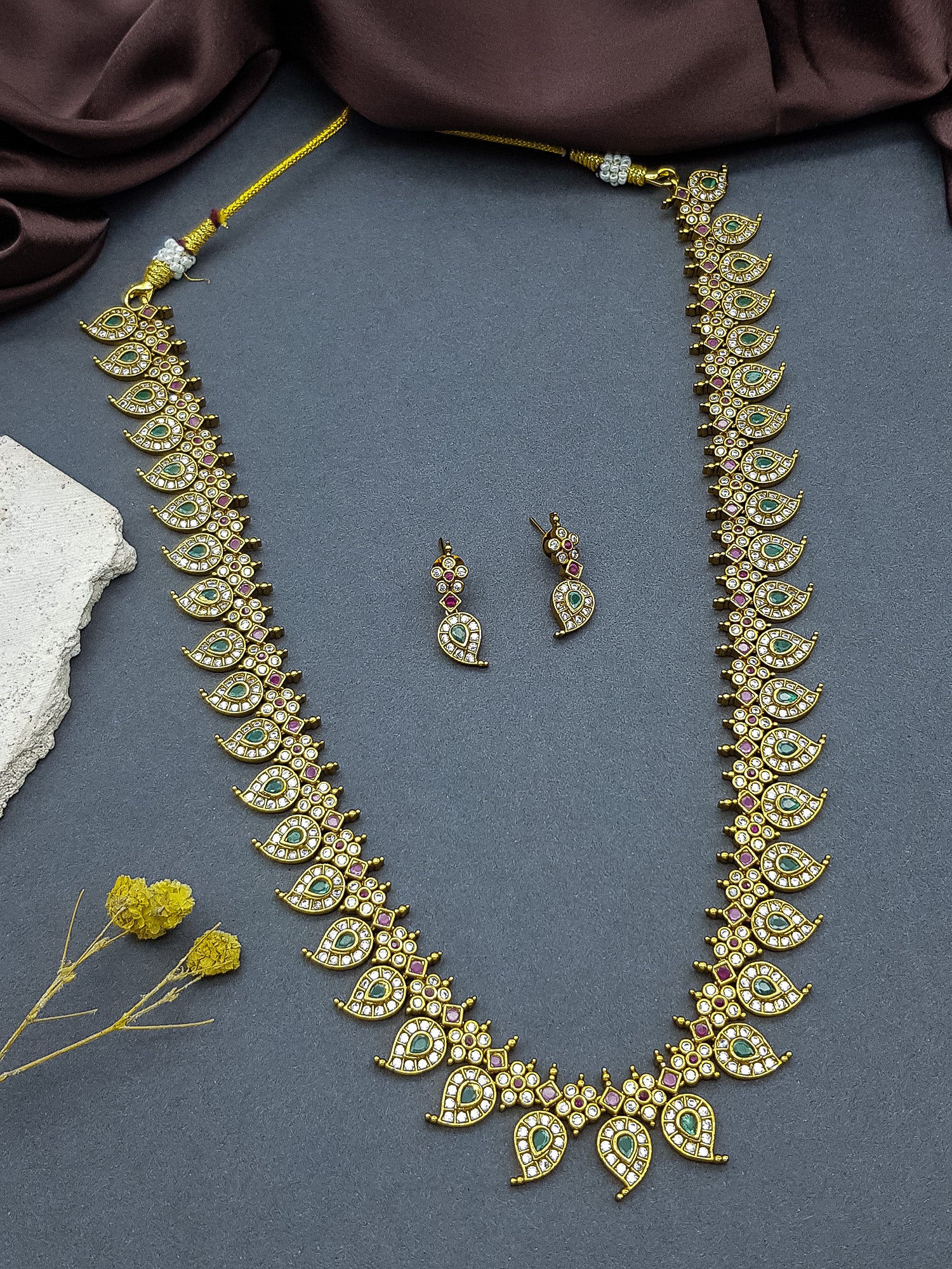 Long 23 inches Multicolor cz stones long necklace set Mango malai