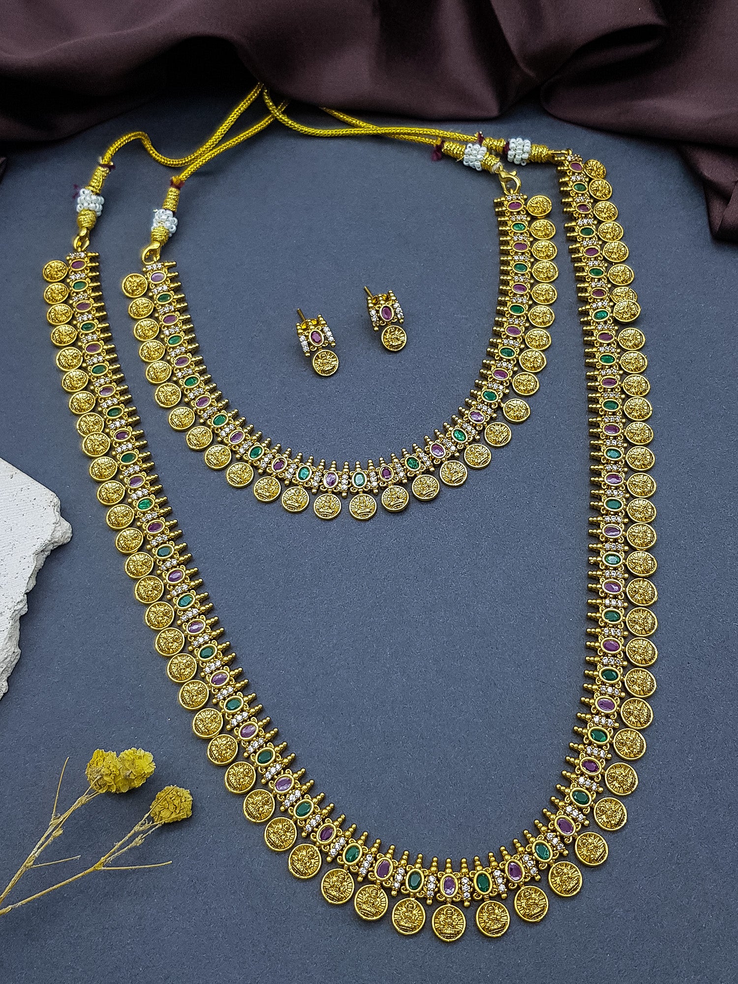 Kasu multicolor cz necklace combo set