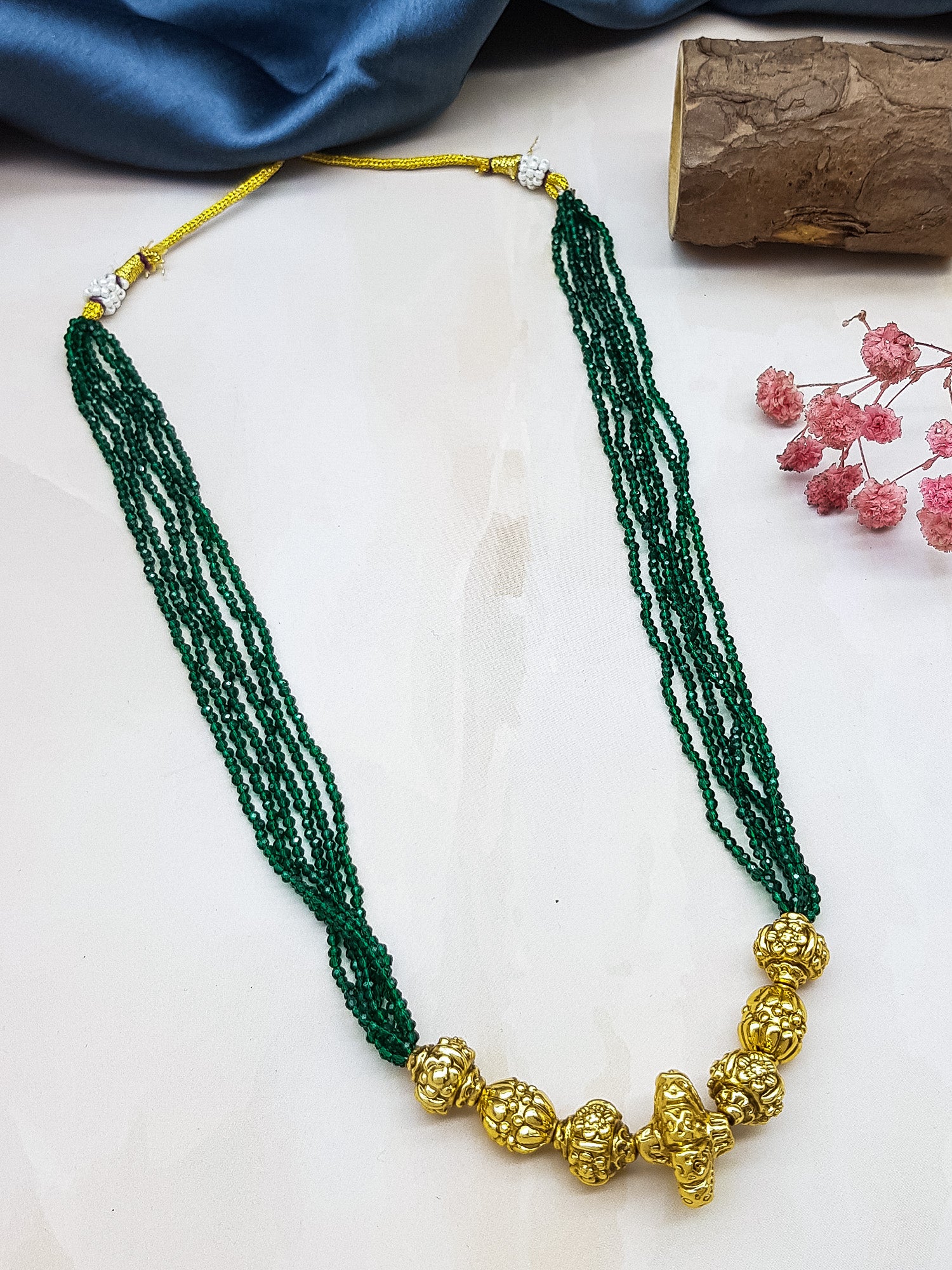 Green Hydro Crystals with handmade Gundu short necklace/ choker Necklace