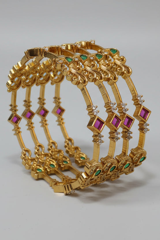 Gold plated Set of 2 bangles cz multicolor zercon stones