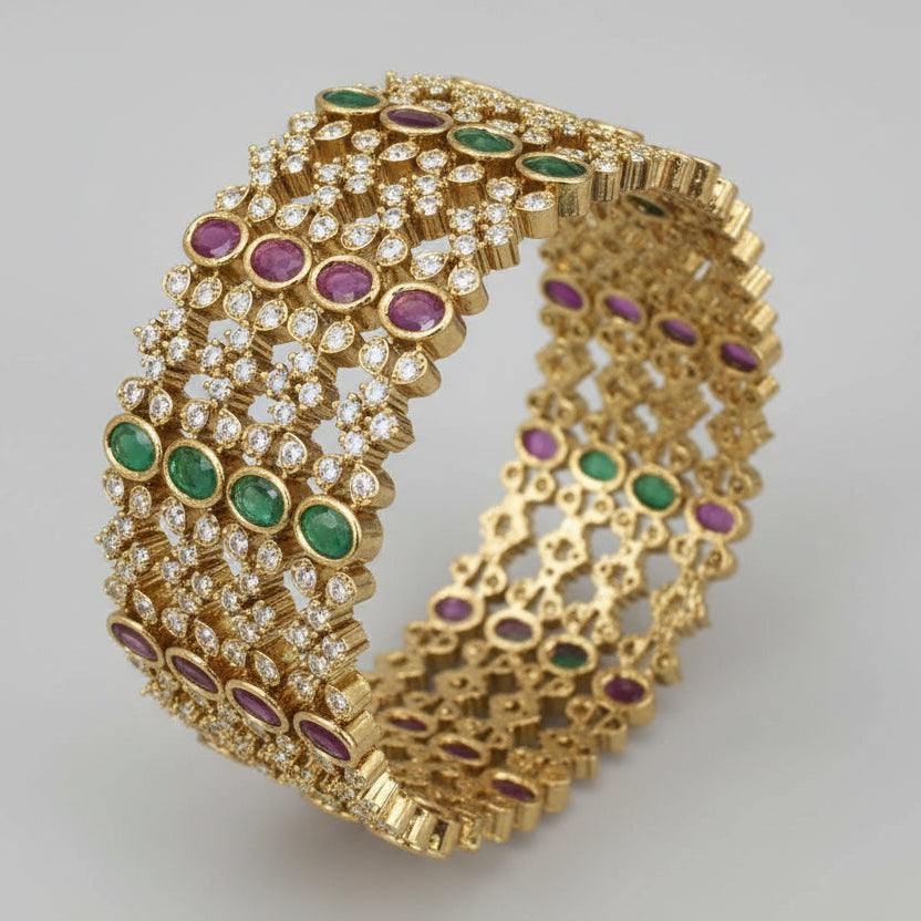 Gold plated Set of 2 bangles cz multicolor zercon stones