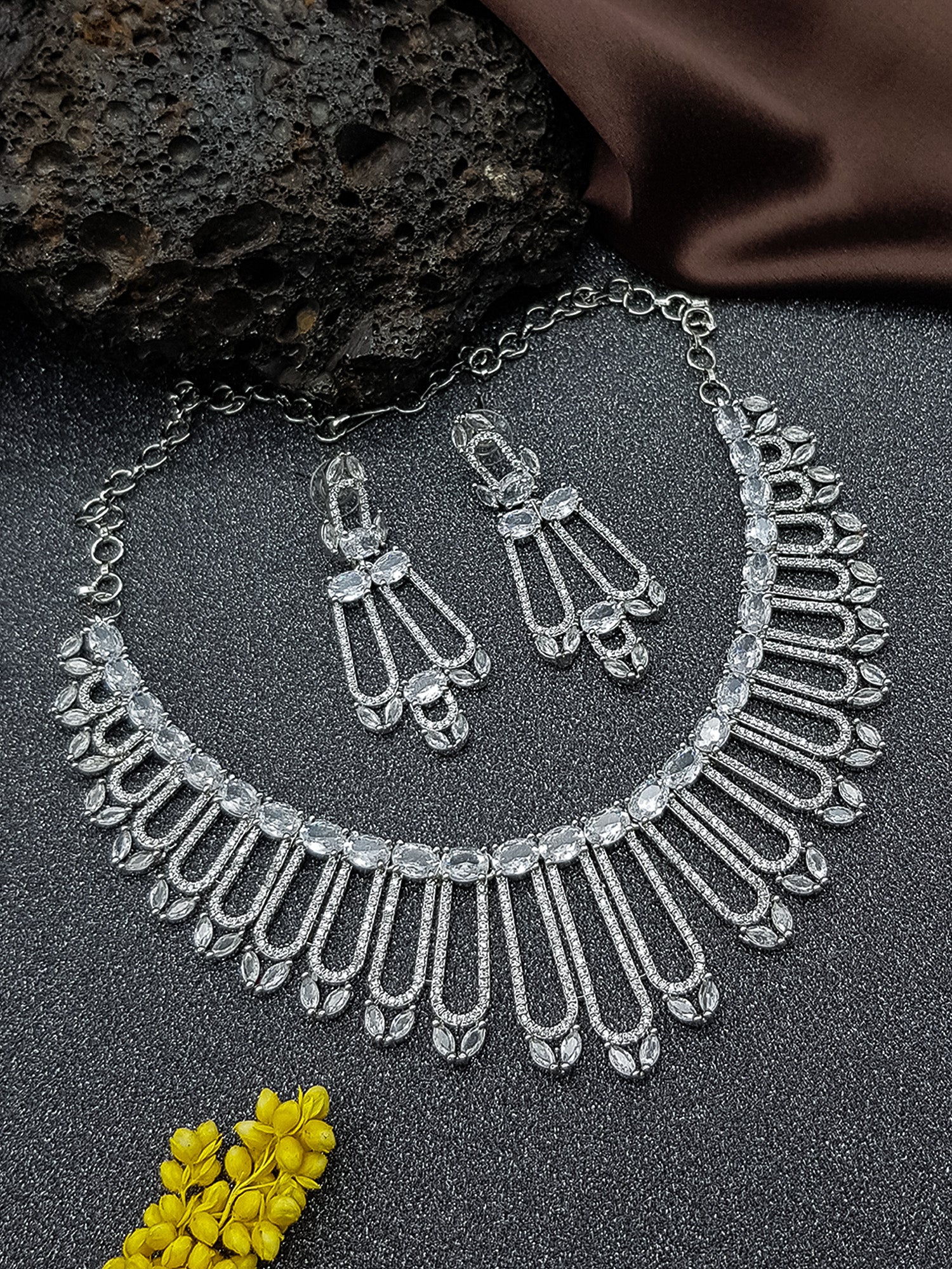 Premium white gold Plated Contemporary CZ Design Necklace Set