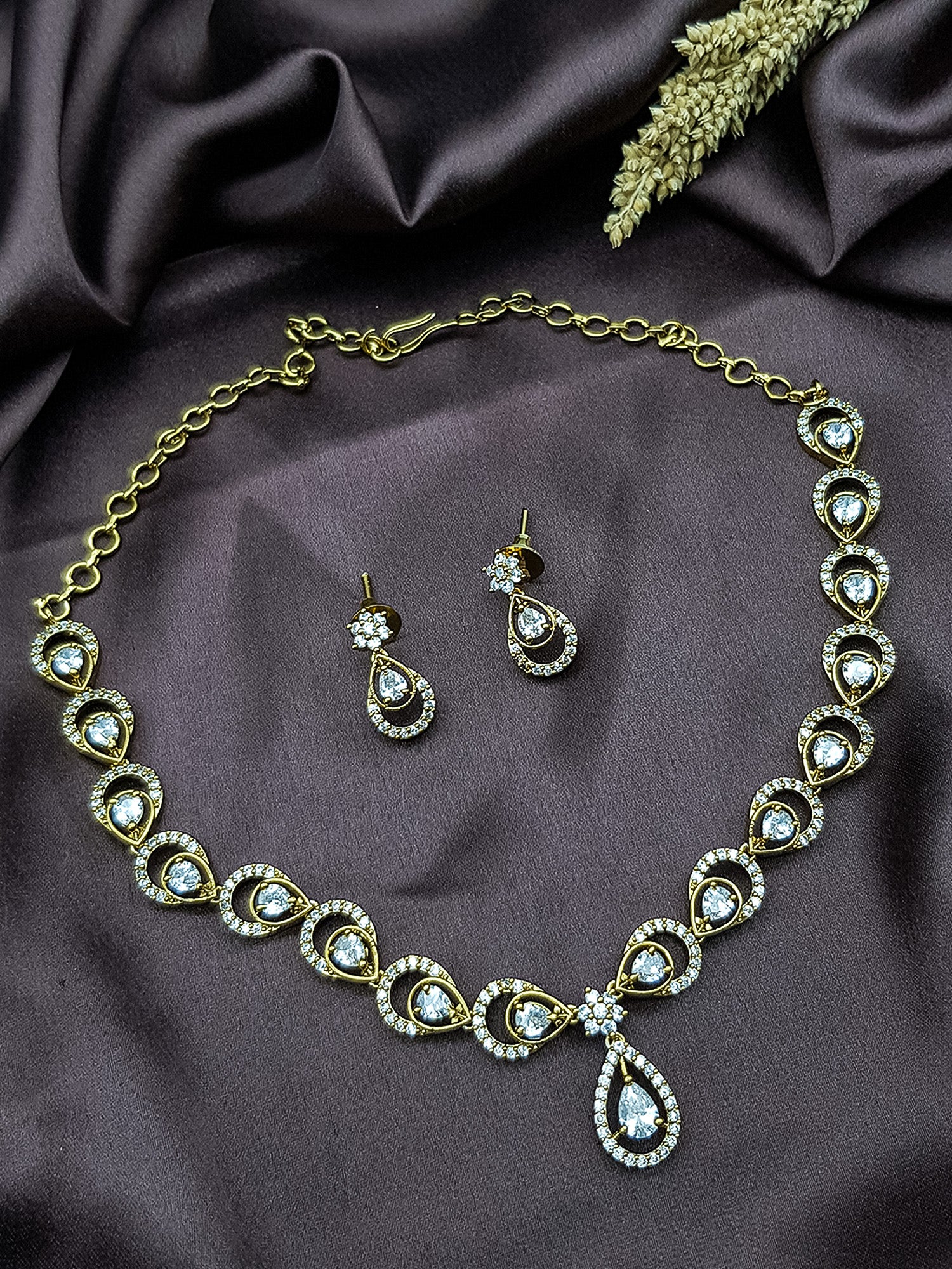 Premium Gold Plated Plated White CZ Choker necklace set