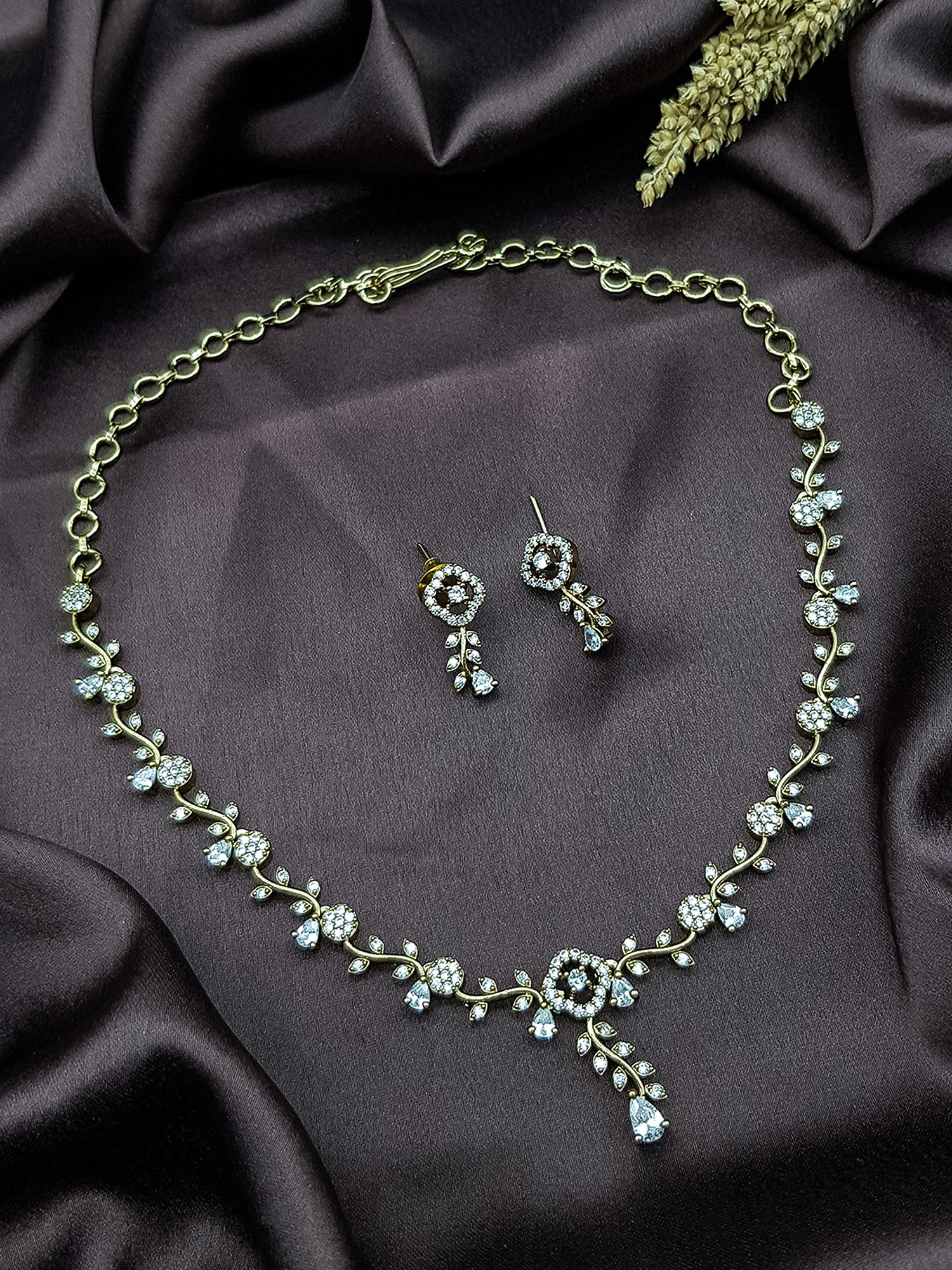 Gold Plated White and Mint green/green CZ Necklace Set