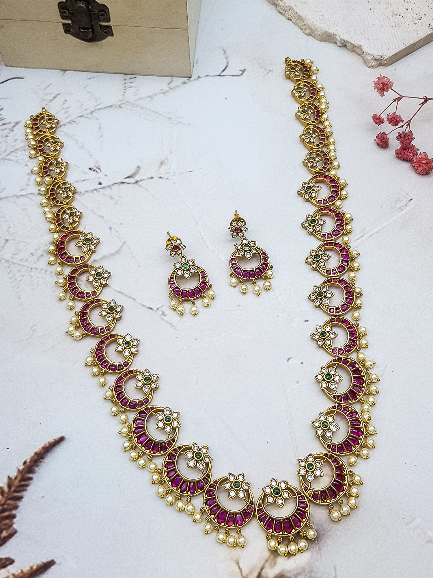 Gold Plated Long Classic Chandbali Necklace Set