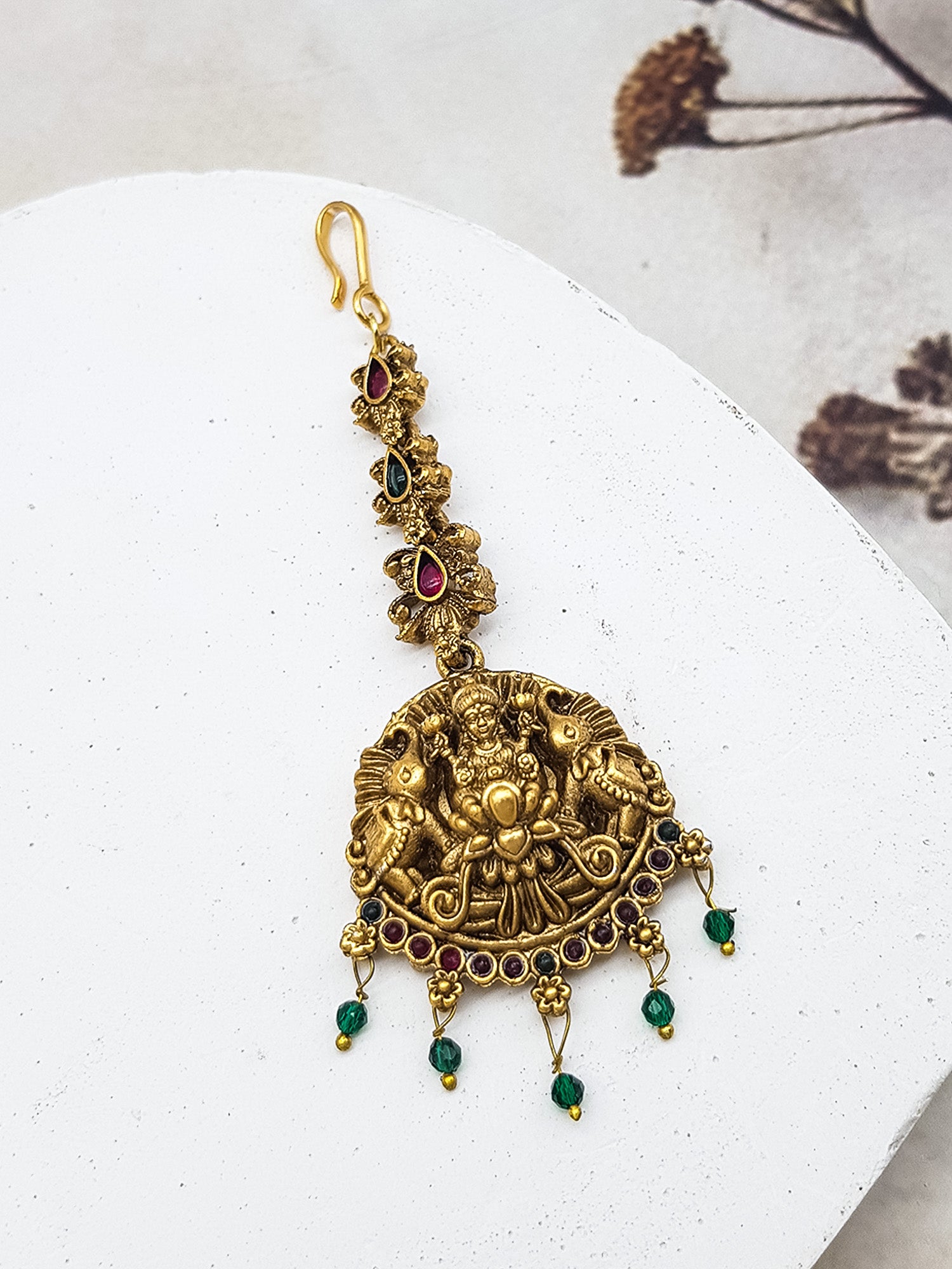 Gold Plated Antique Short Maang Tikka