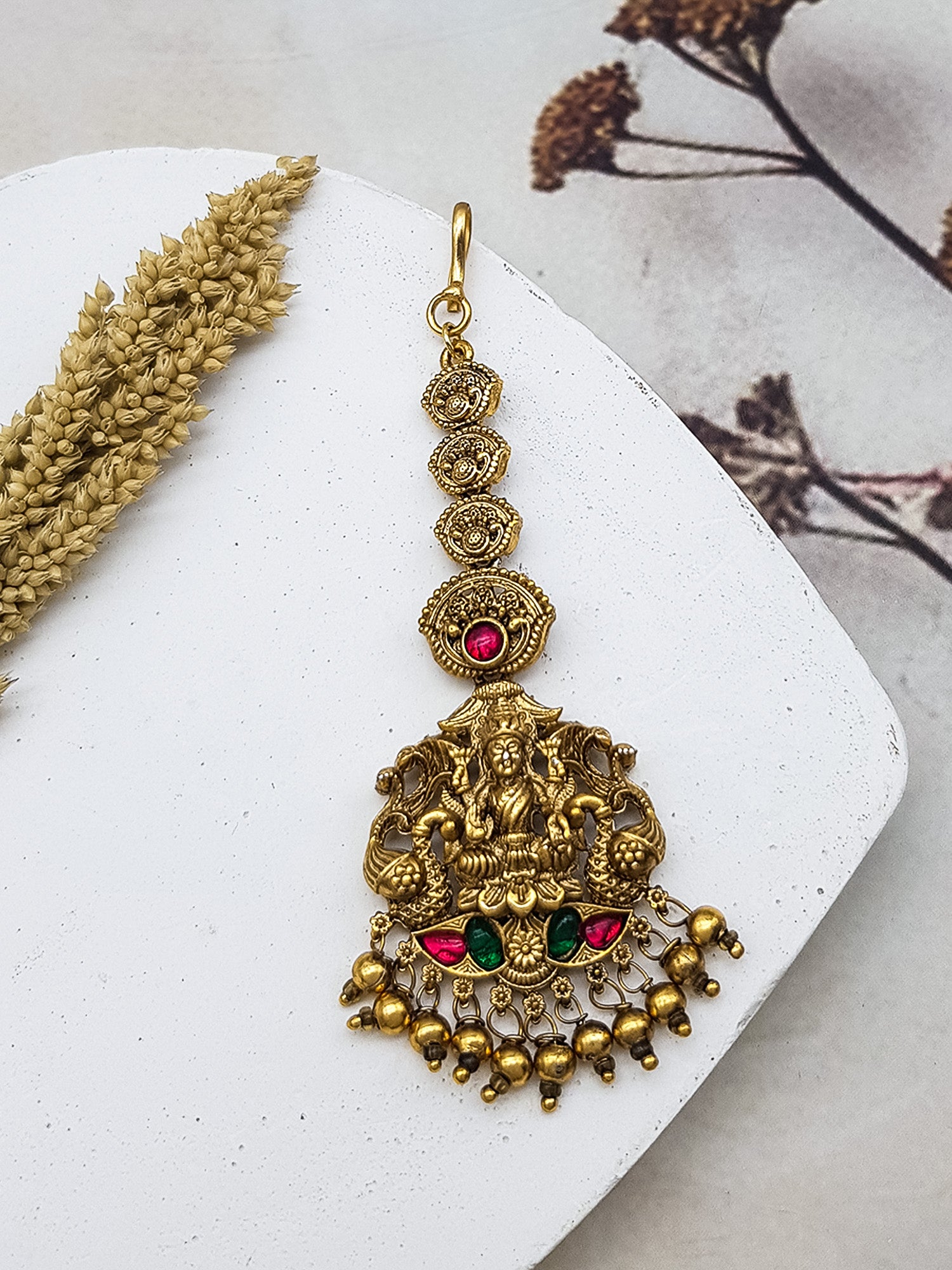 Gold Plated Antique Short Maang Tikka