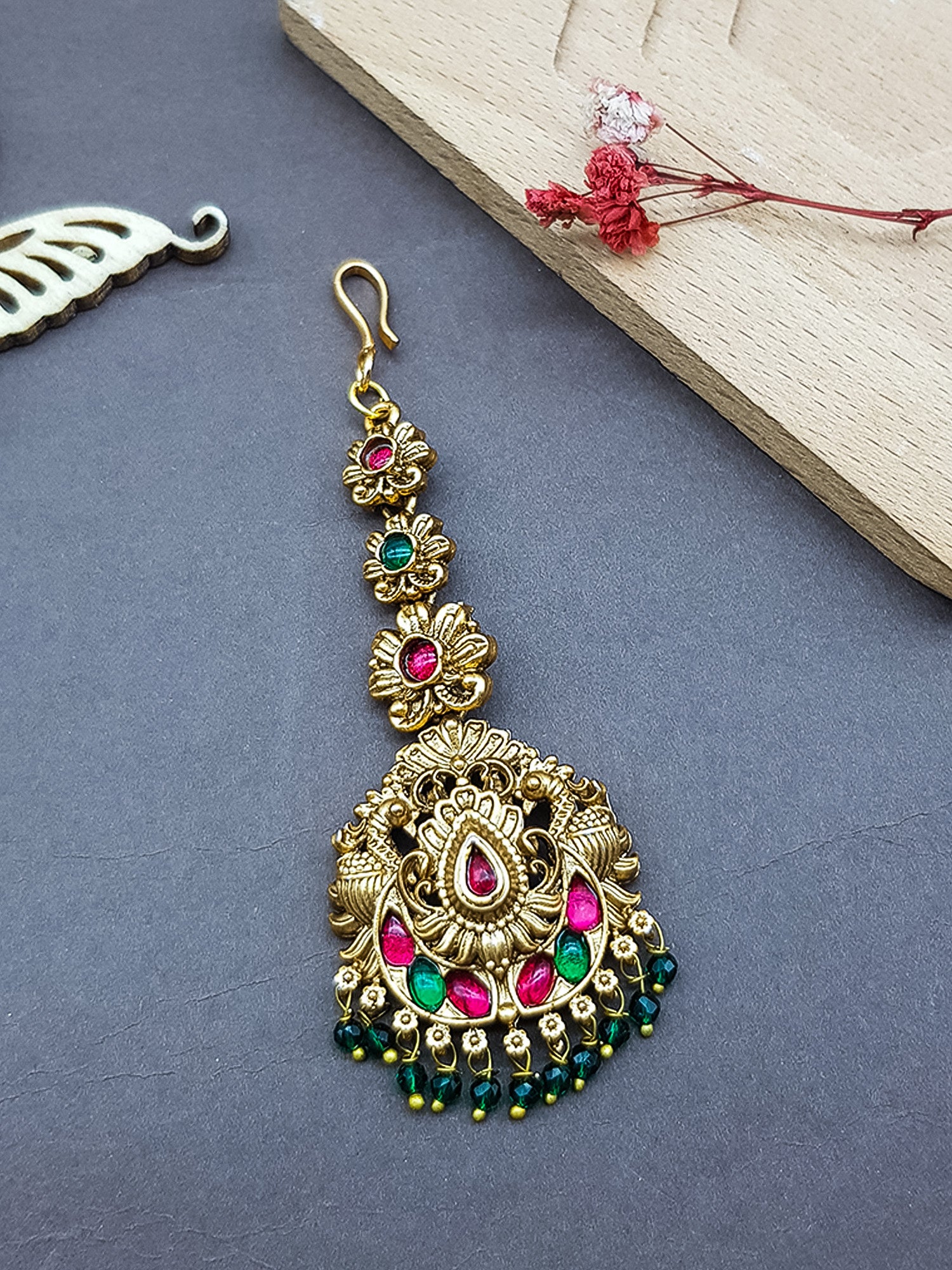 Gold Plated Antique Short Maang Tikka