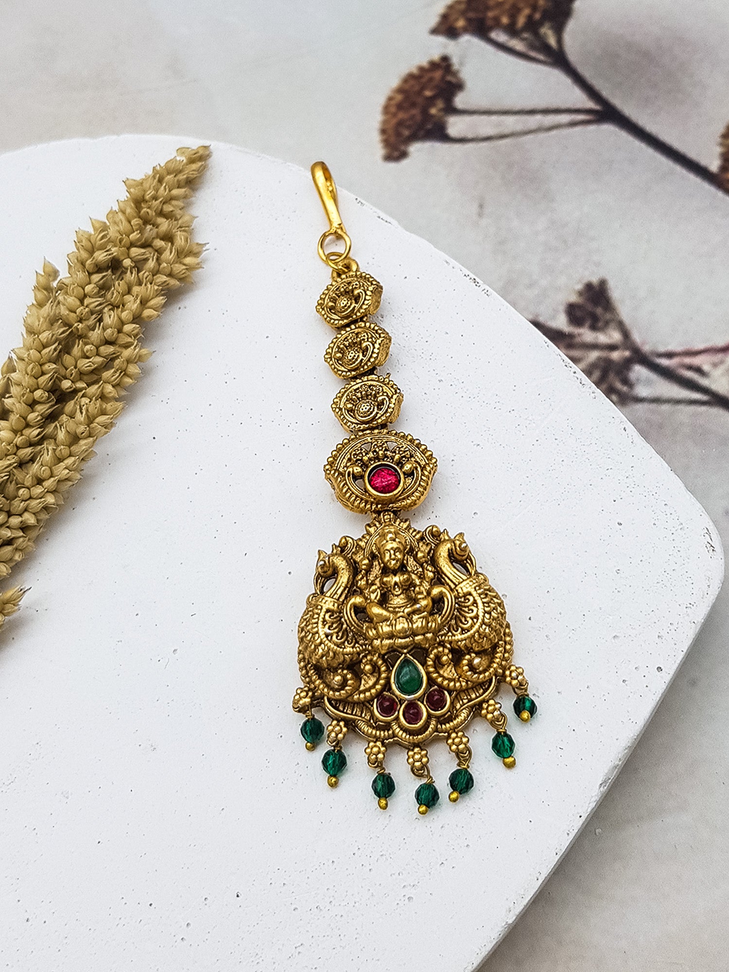 Gold Plated Antique Short Maang Tikka