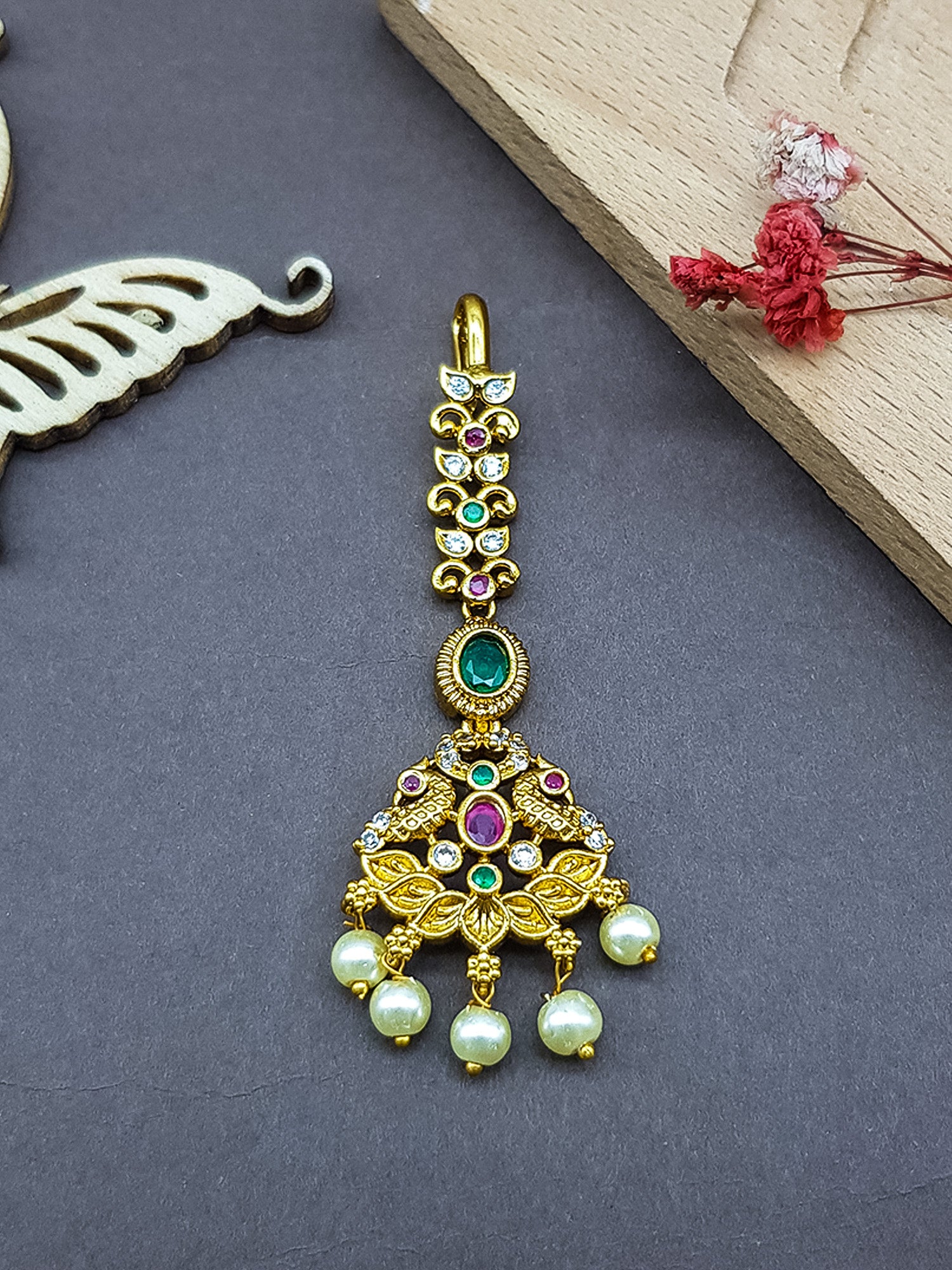 Gold Plated Antique Short Maang Tikka