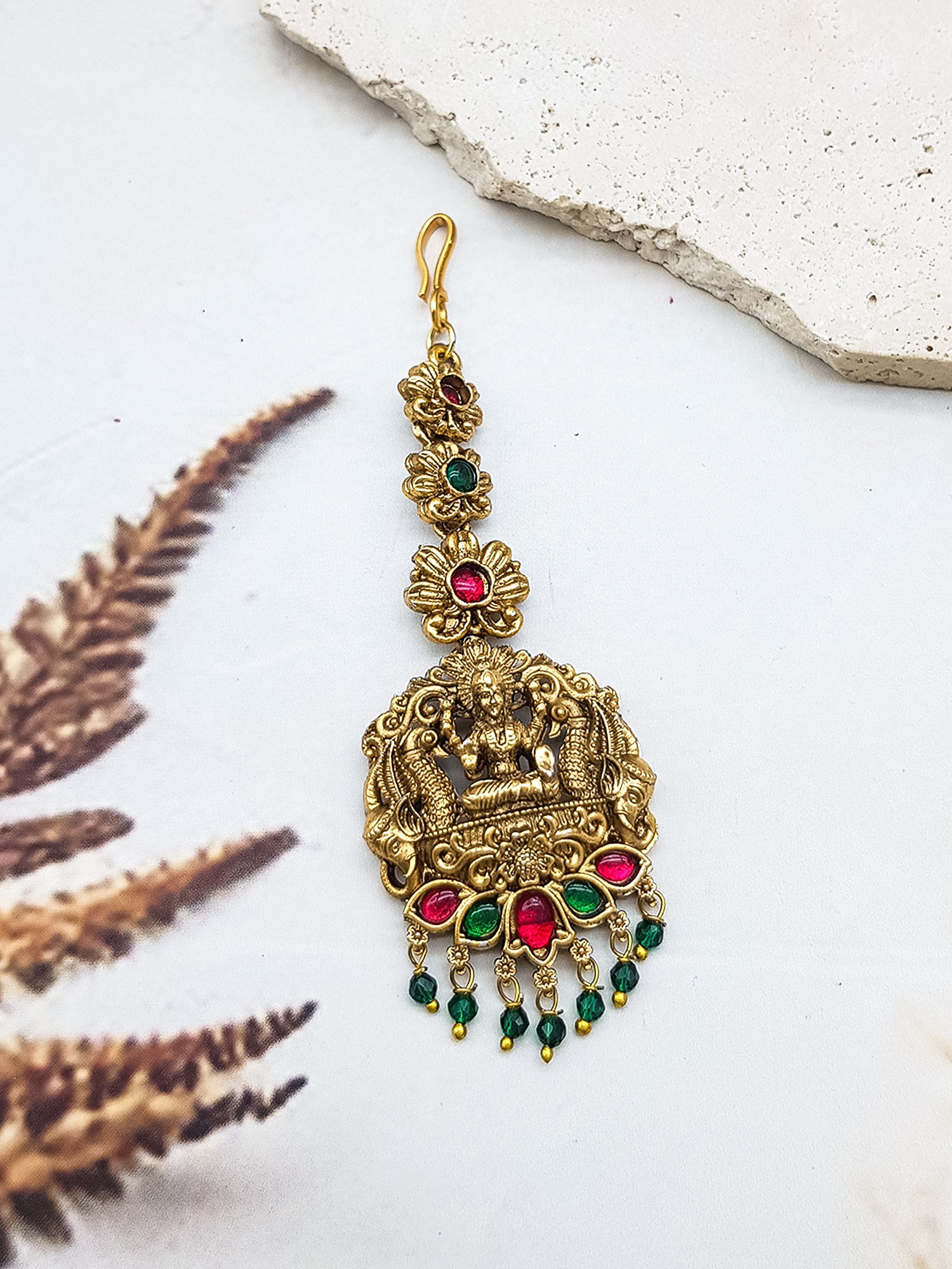 Gold Plated Antique Short Maang Tikka