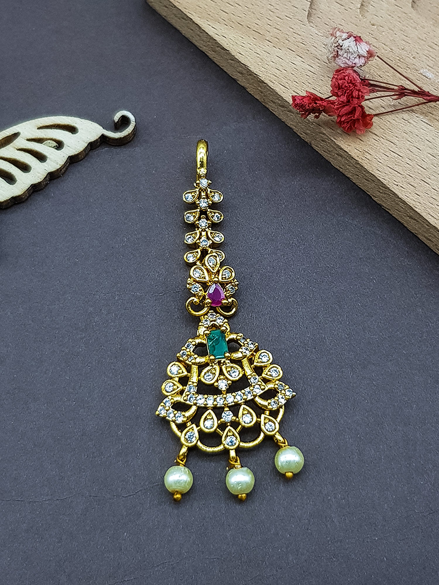 Gold Plated Antique Short Maang Tikka