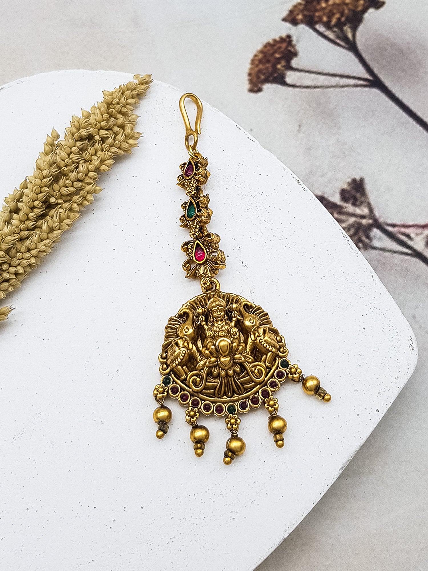 Gold Plated Antique Short Maang Tikka