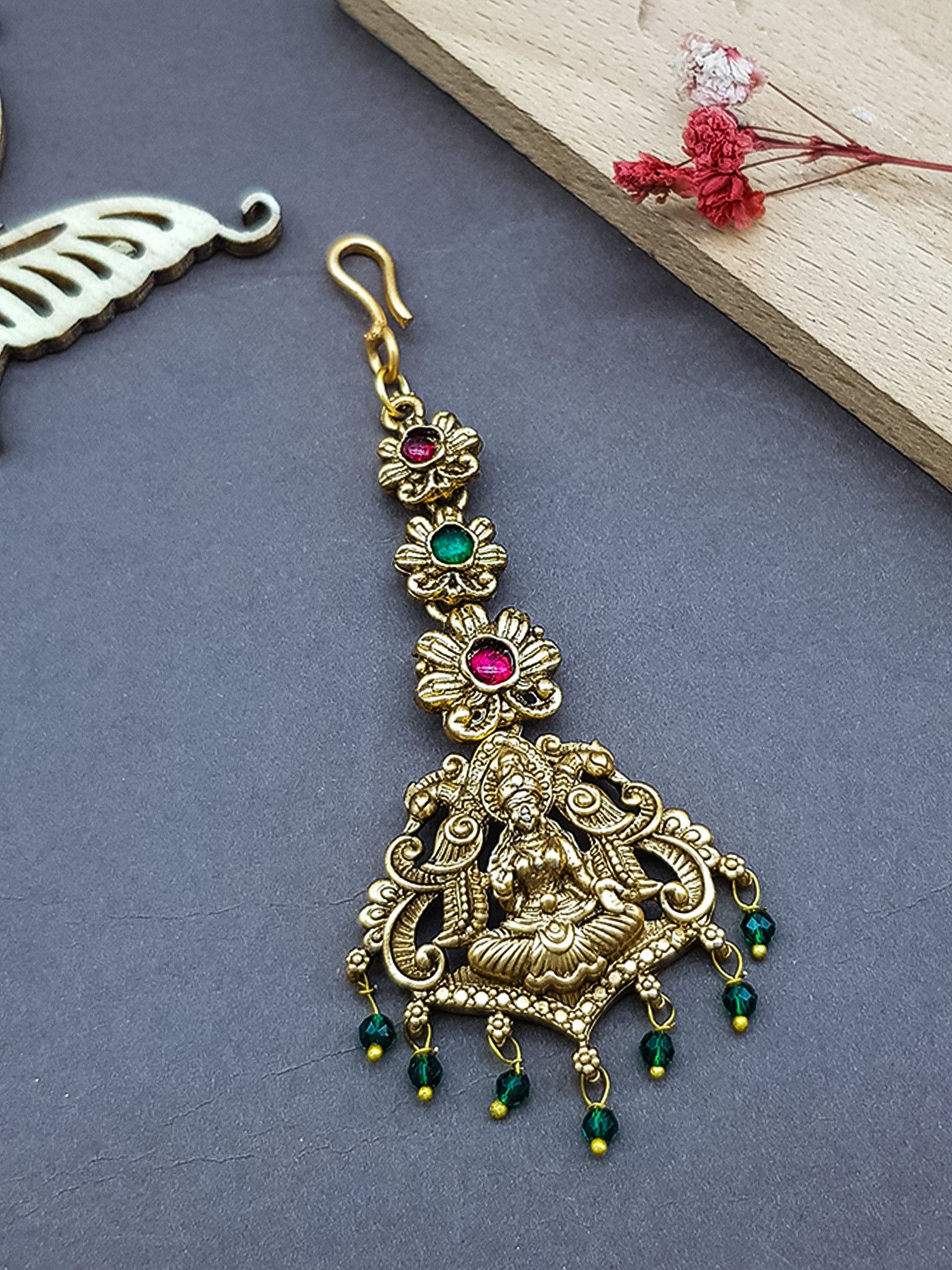 Gold Plated Antique Short Maang Tikka