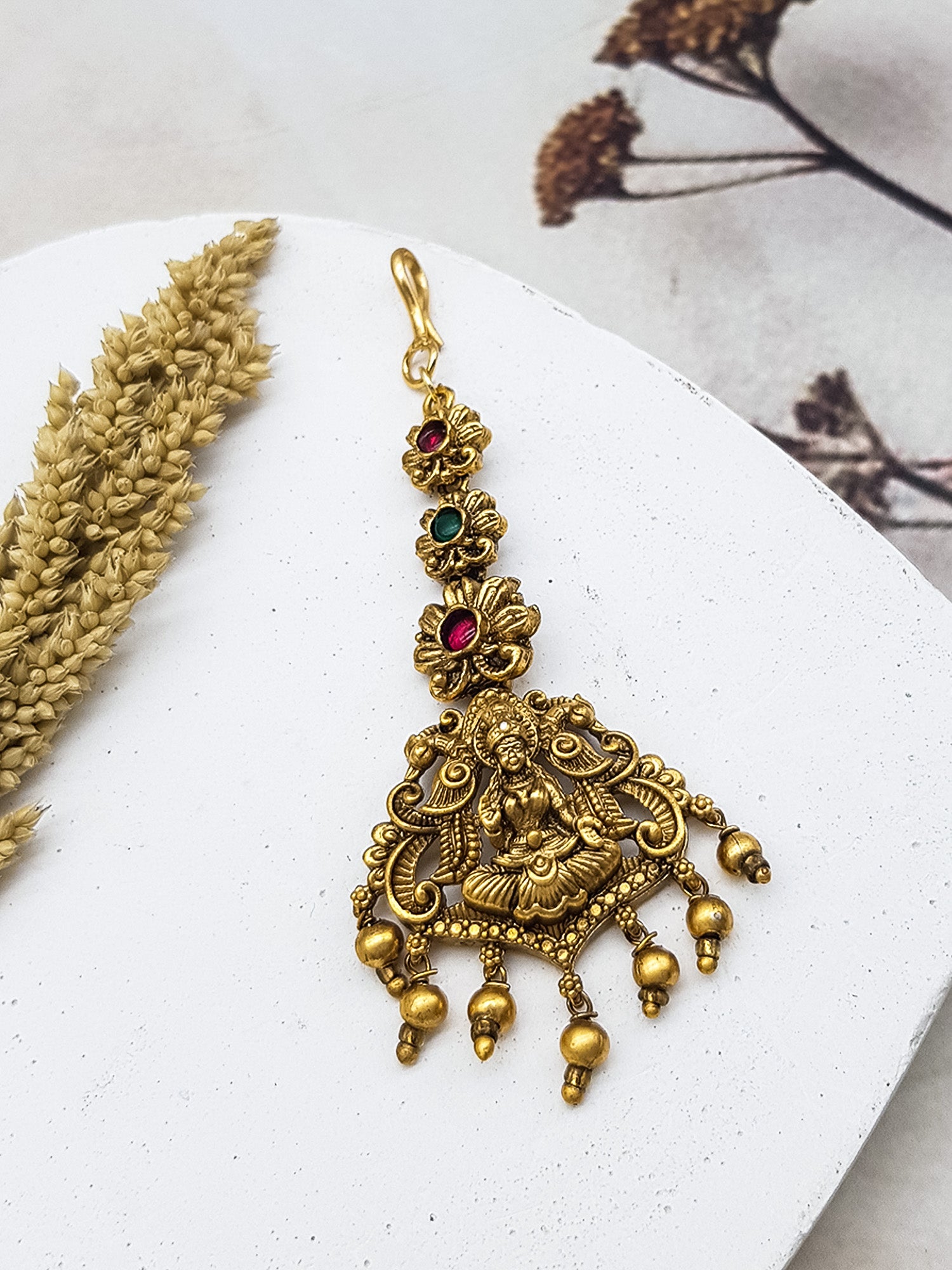 Gold Plated Antique Short Maang Tikka