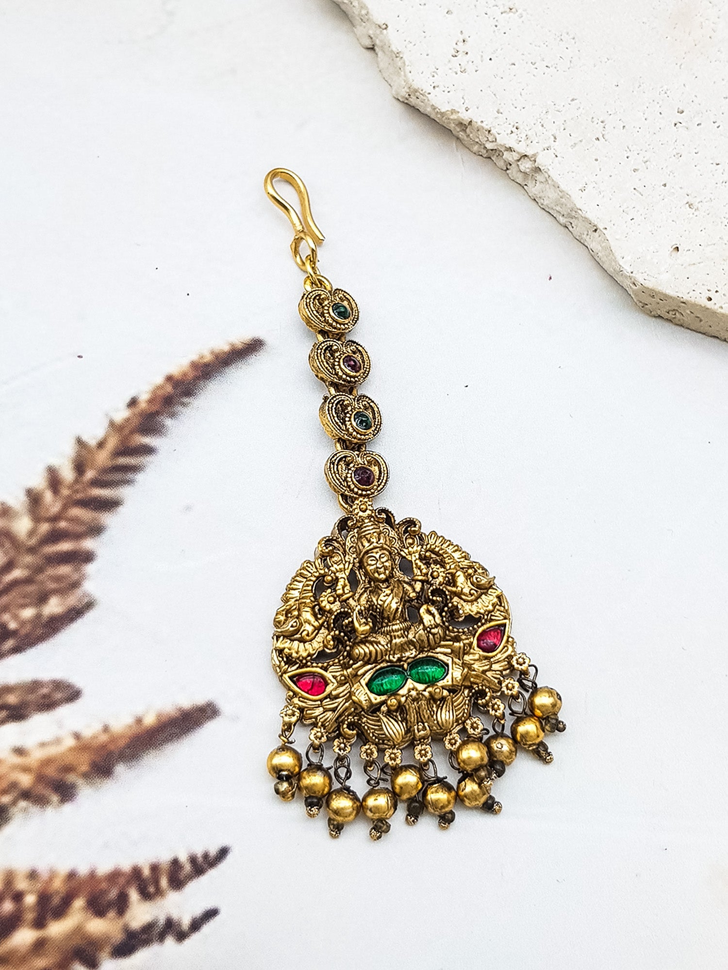Gold Plated Antique Short Maang Tikka