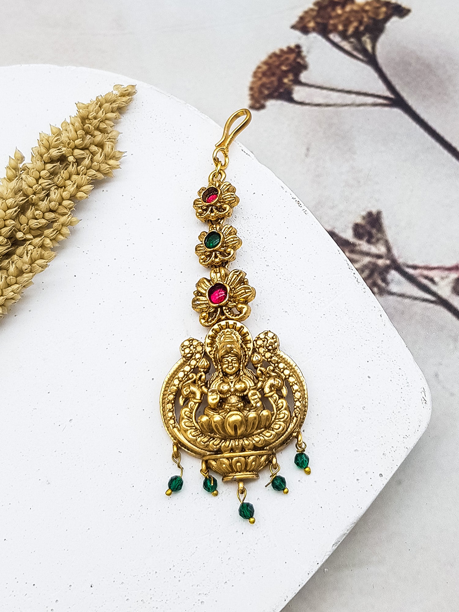 Gold Plated Antique Short Maang Tikka