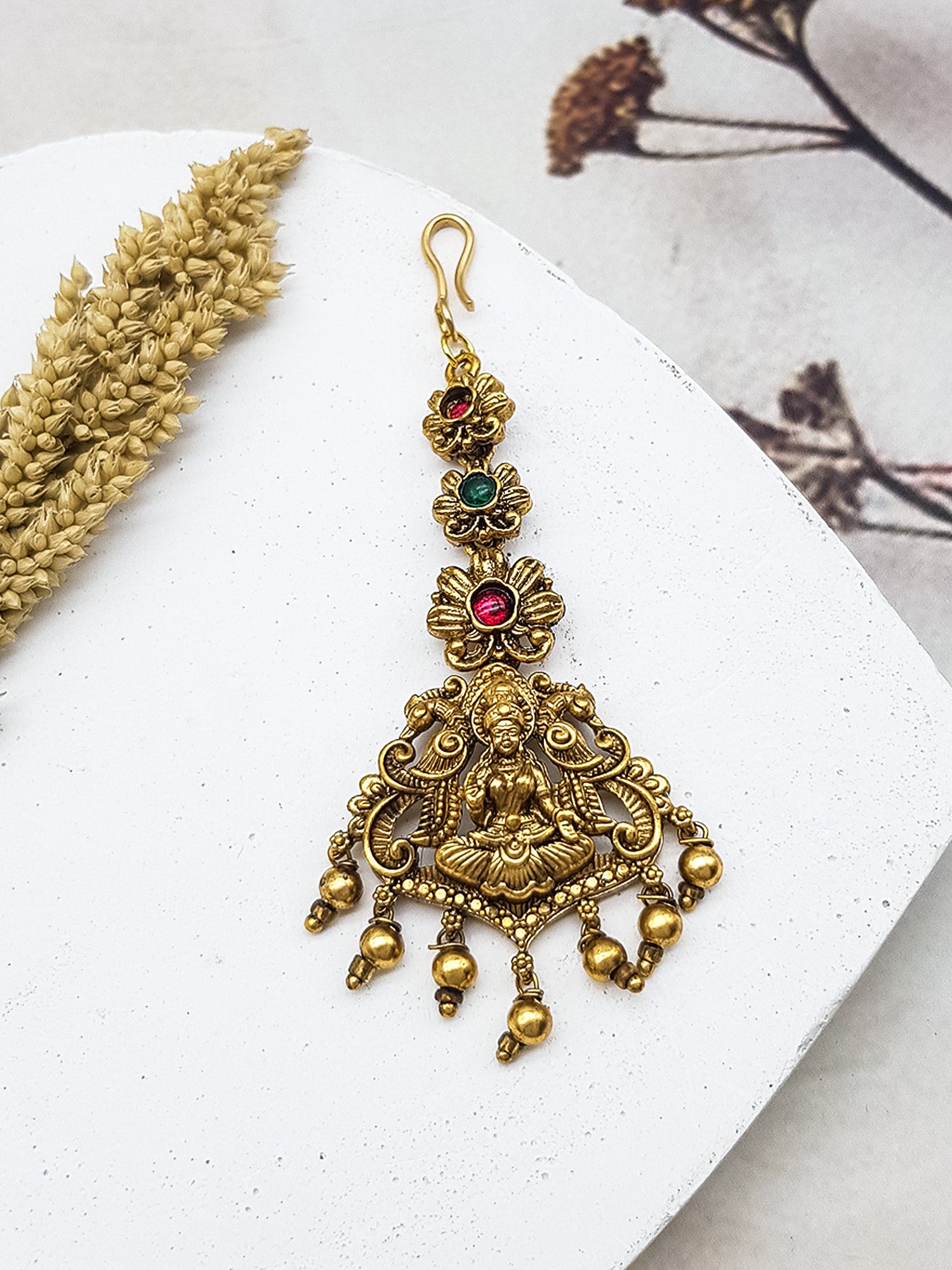 Gold Plated Antique Short Maang Tikka