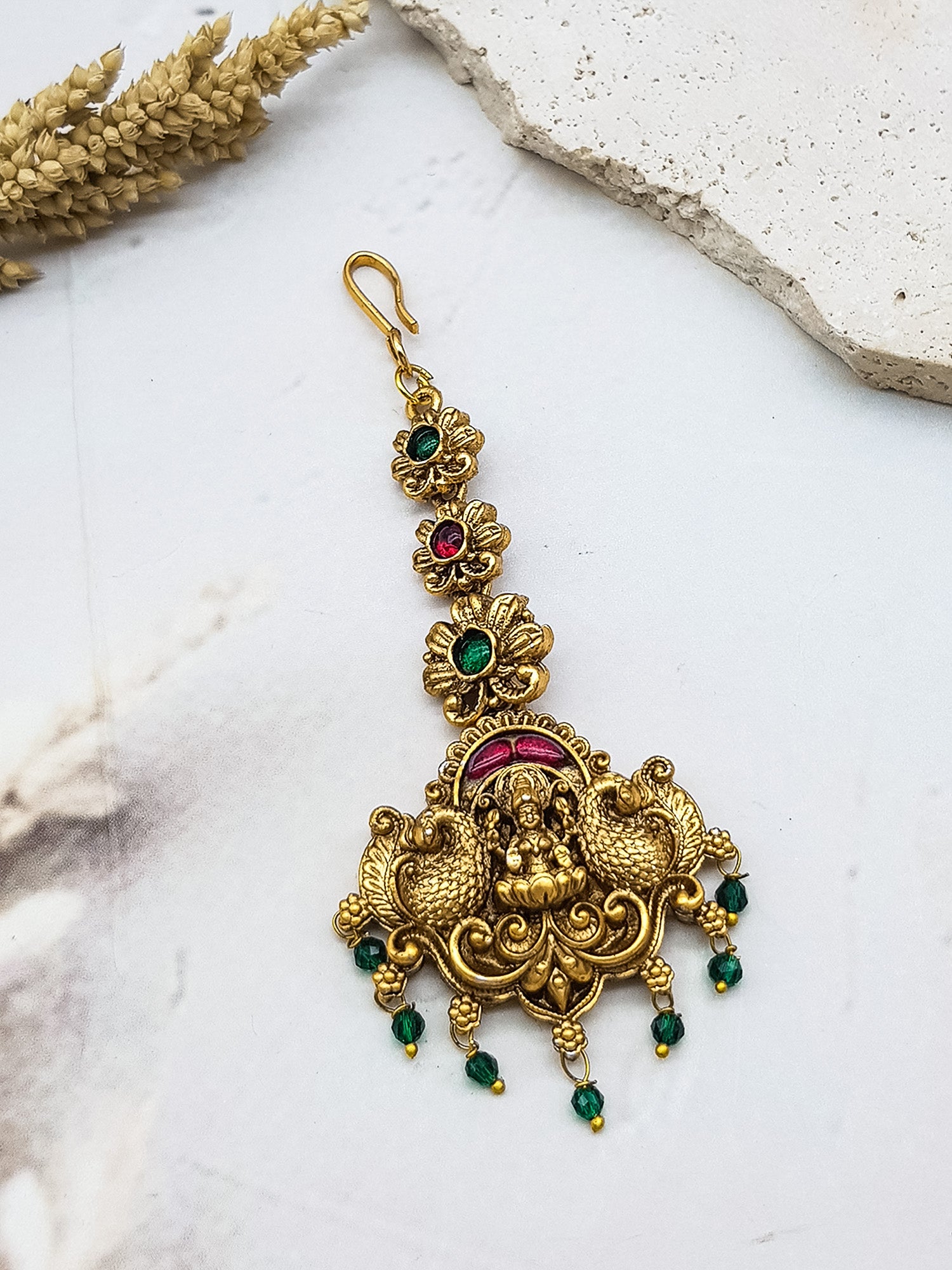 Gold Plated Antique Short Maang Tikka