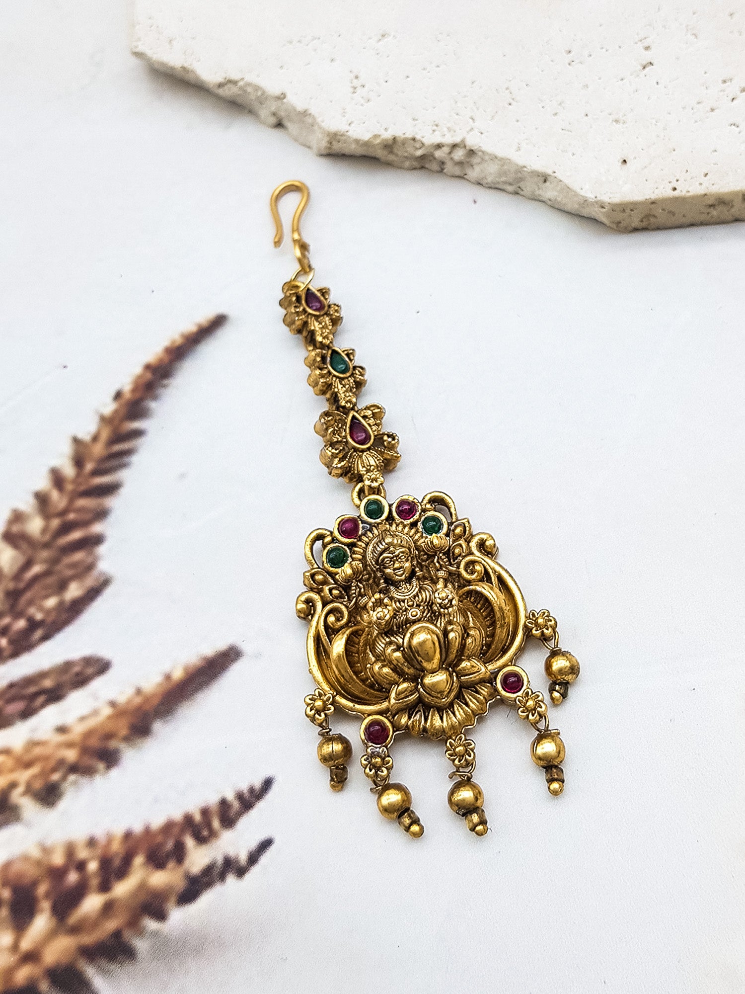 Gold Plated Antique Short Maang Tikka