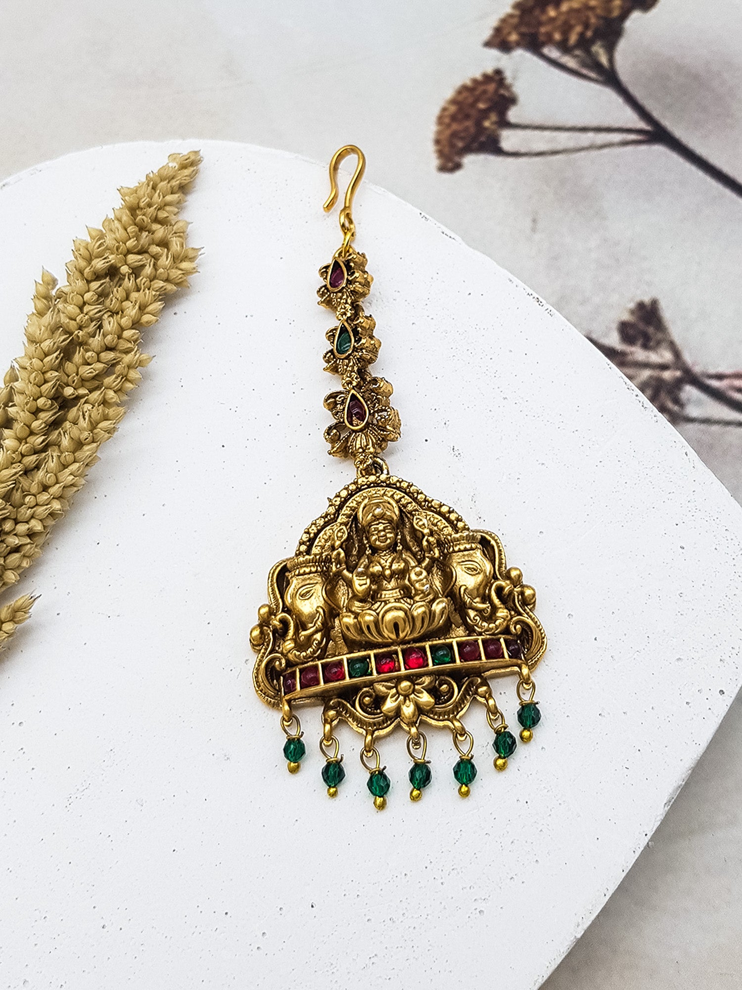 Gold Plated Antique Short Maang Tikka