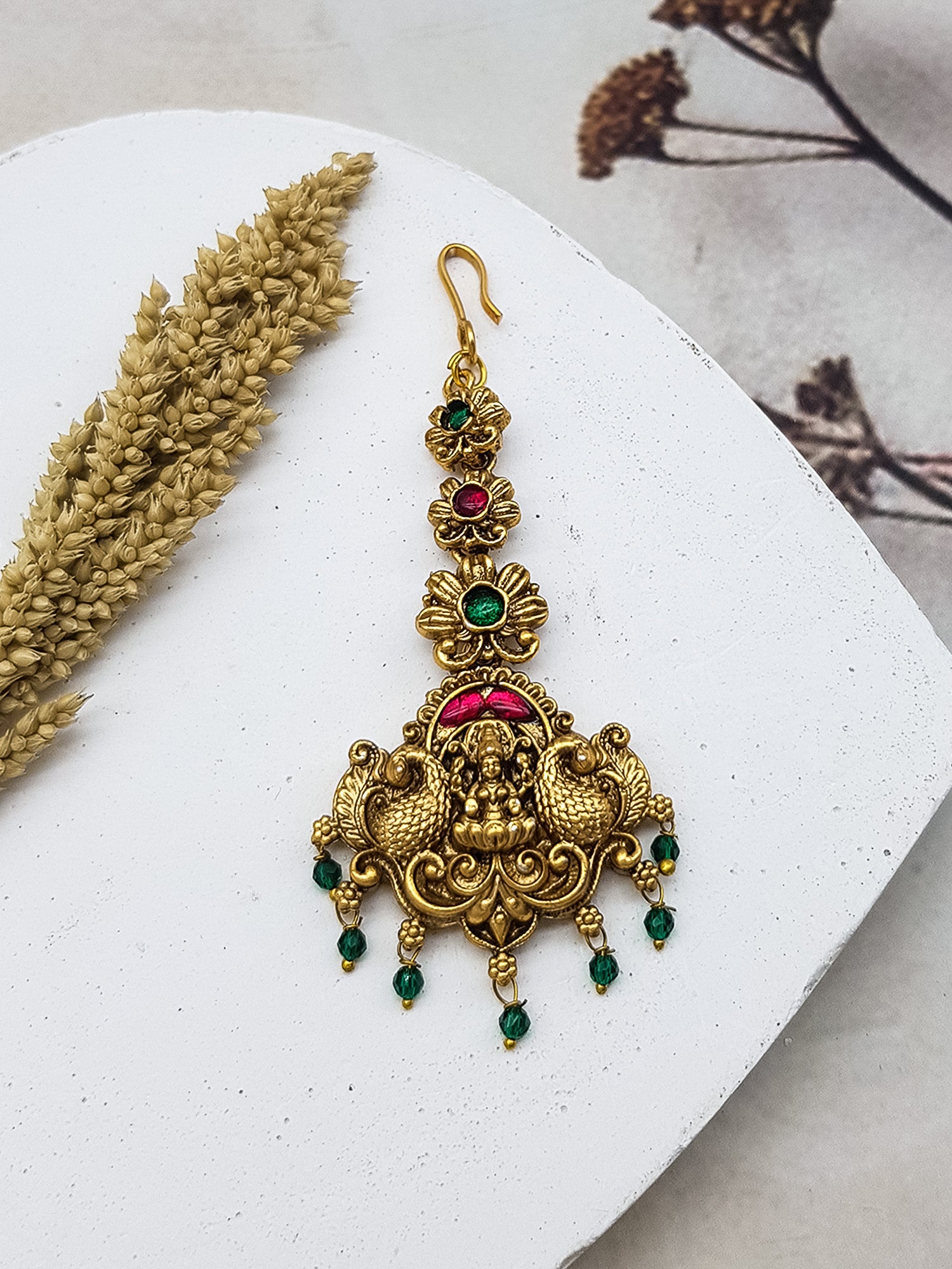 Gold Plated Antique Short Maang Tikka