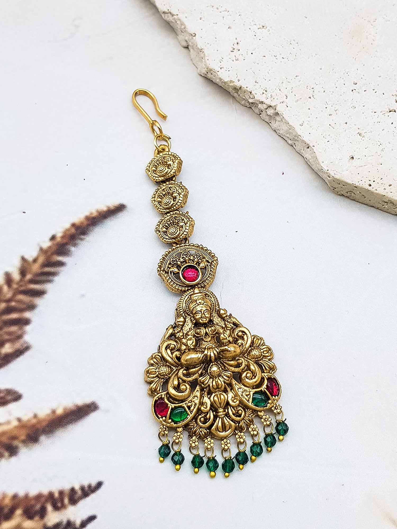 Gold Plated Antique Short Maang Tikka