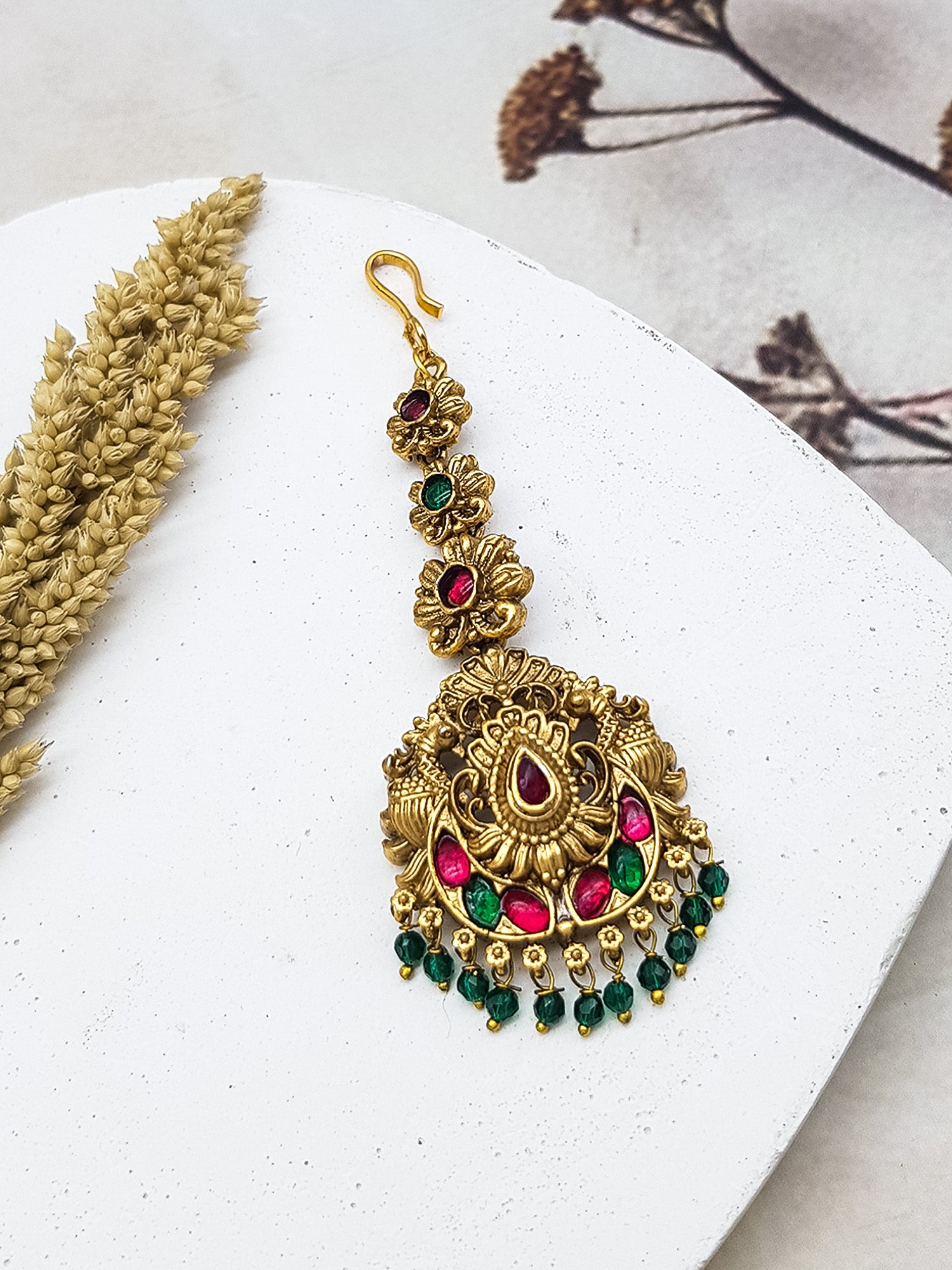 Gold Plated Antique Short Maang Tikka