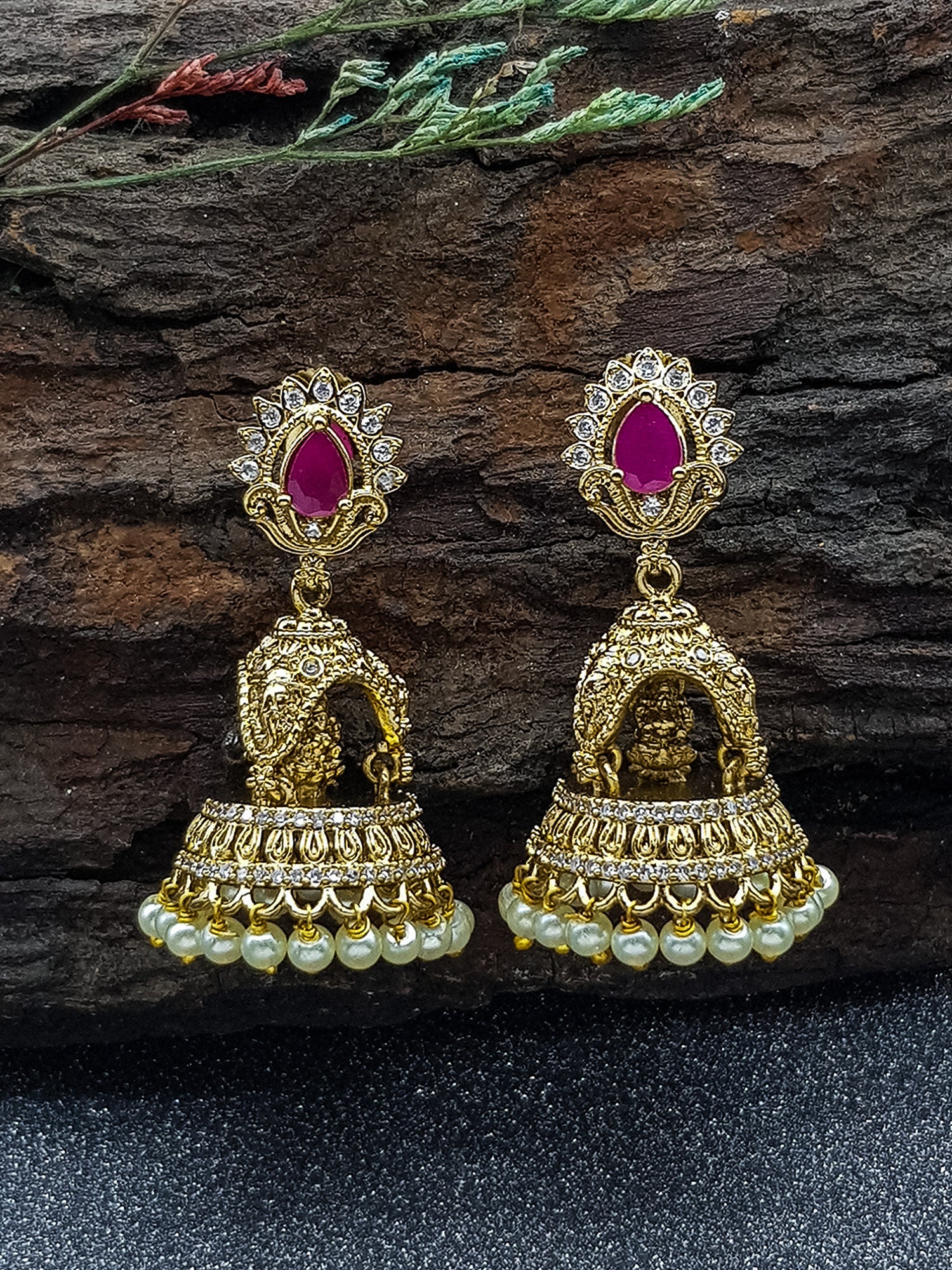 Gold plated premium Temple design CZ Jhumka