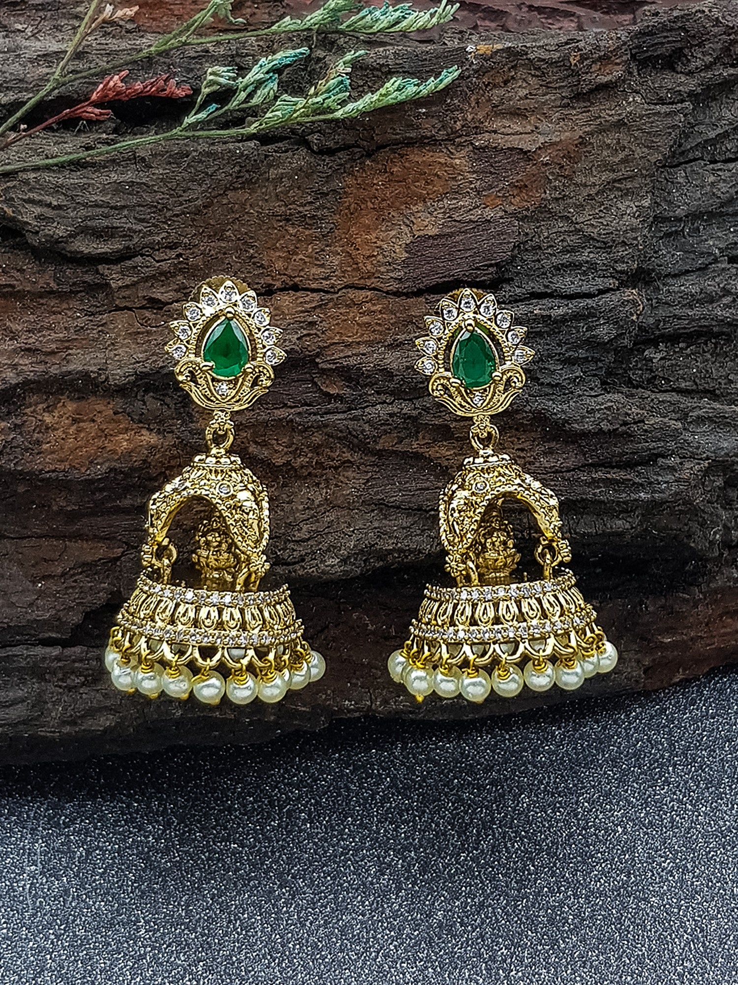 Gold plated premium Temple design CZ Jhumka